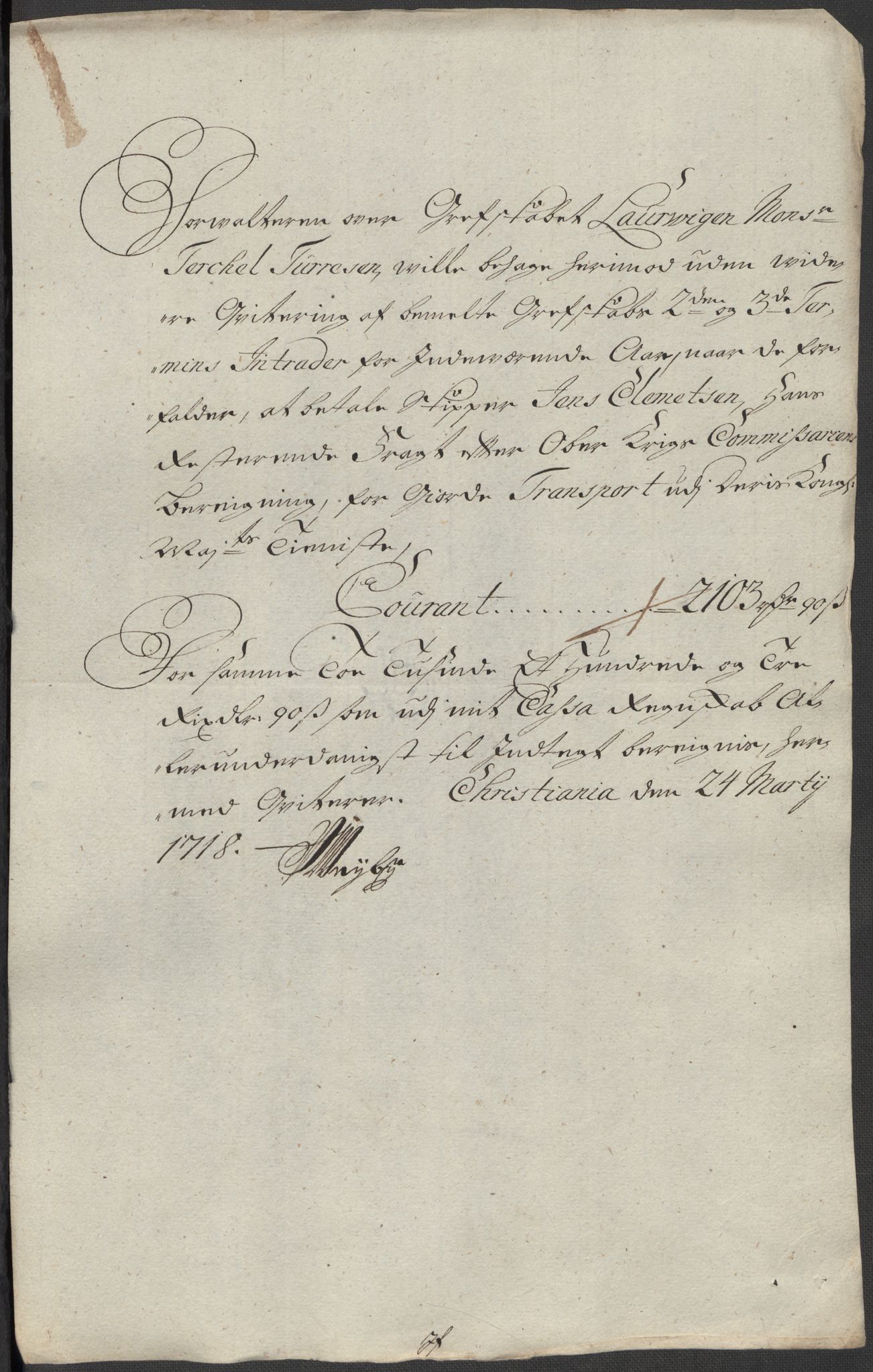 Rentekammeret inntil 1814, Reviderte regnskaper, Fogderegnskap, AV/RA-EA-4092/R33/L1988: Fogderegnskap Larvik grevskap, 1718, s. 259