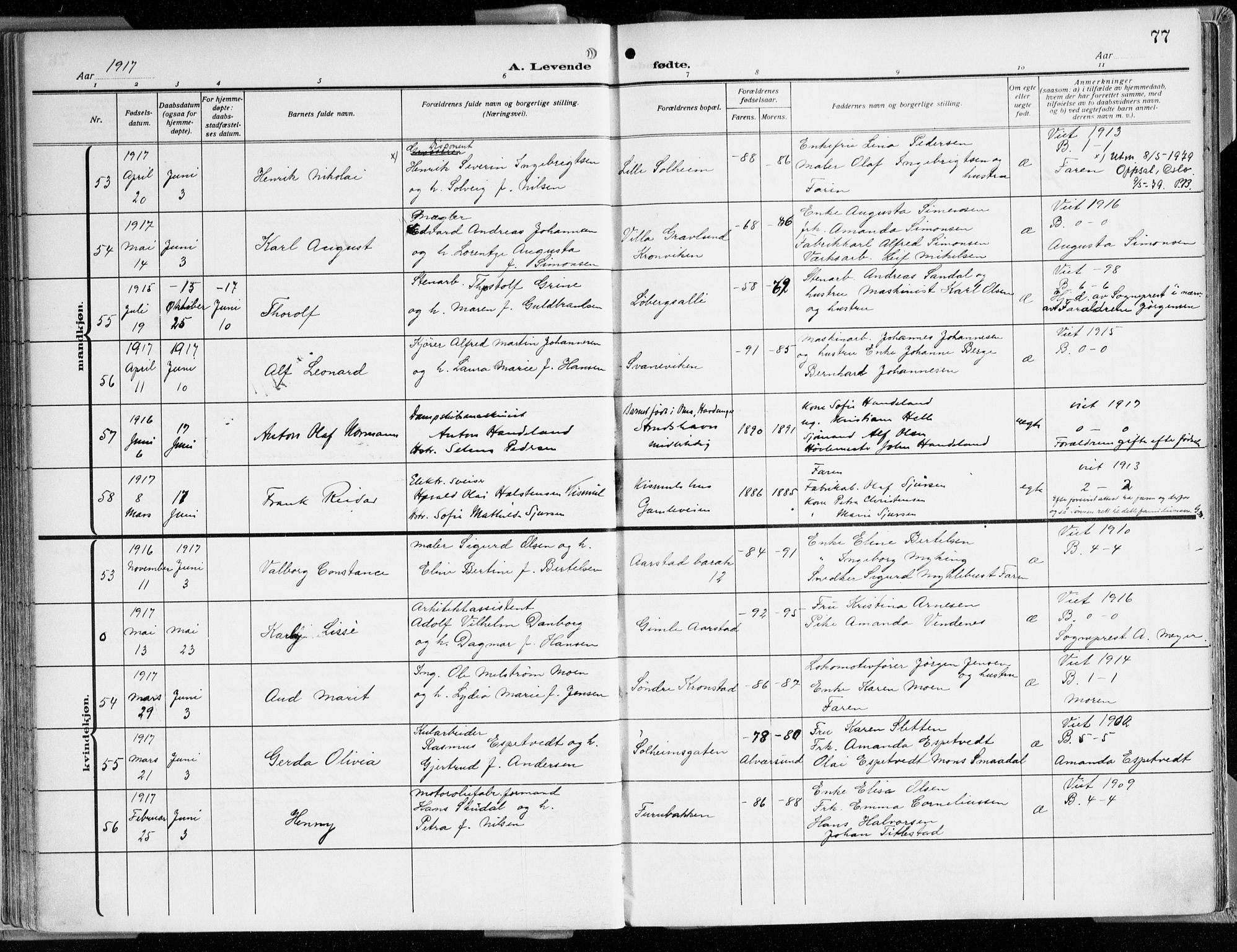 Årstad Sokneprestembete, AV/SAB-A-79301/H/Haa/L0003: Ministerialbok nr. A 3, 1914-1919, s. 77