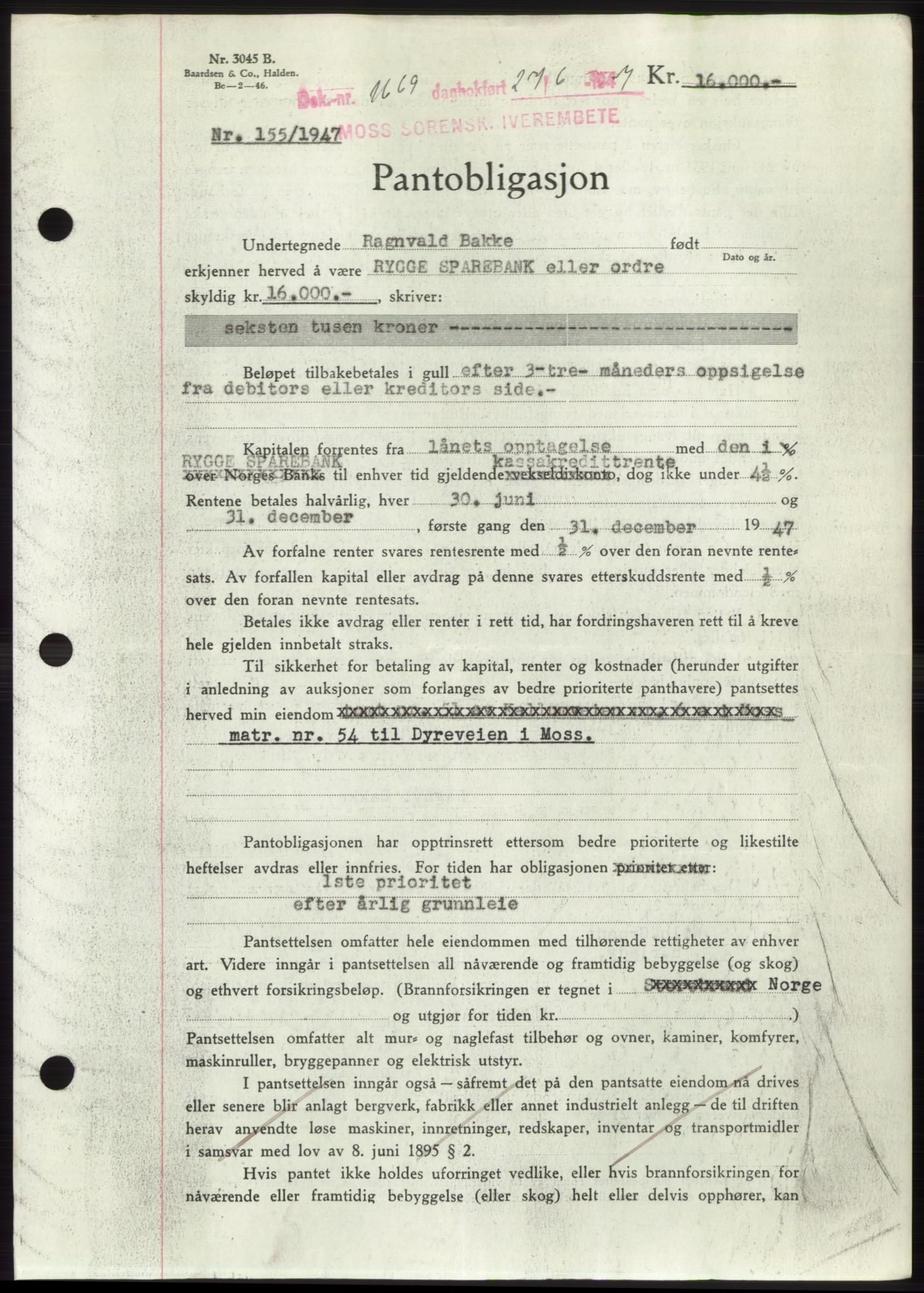 Moss sorenskriveri, SAO/A-10168: Pantebok nr. B17, 1947-1947, Dagboknr: 1669/1947