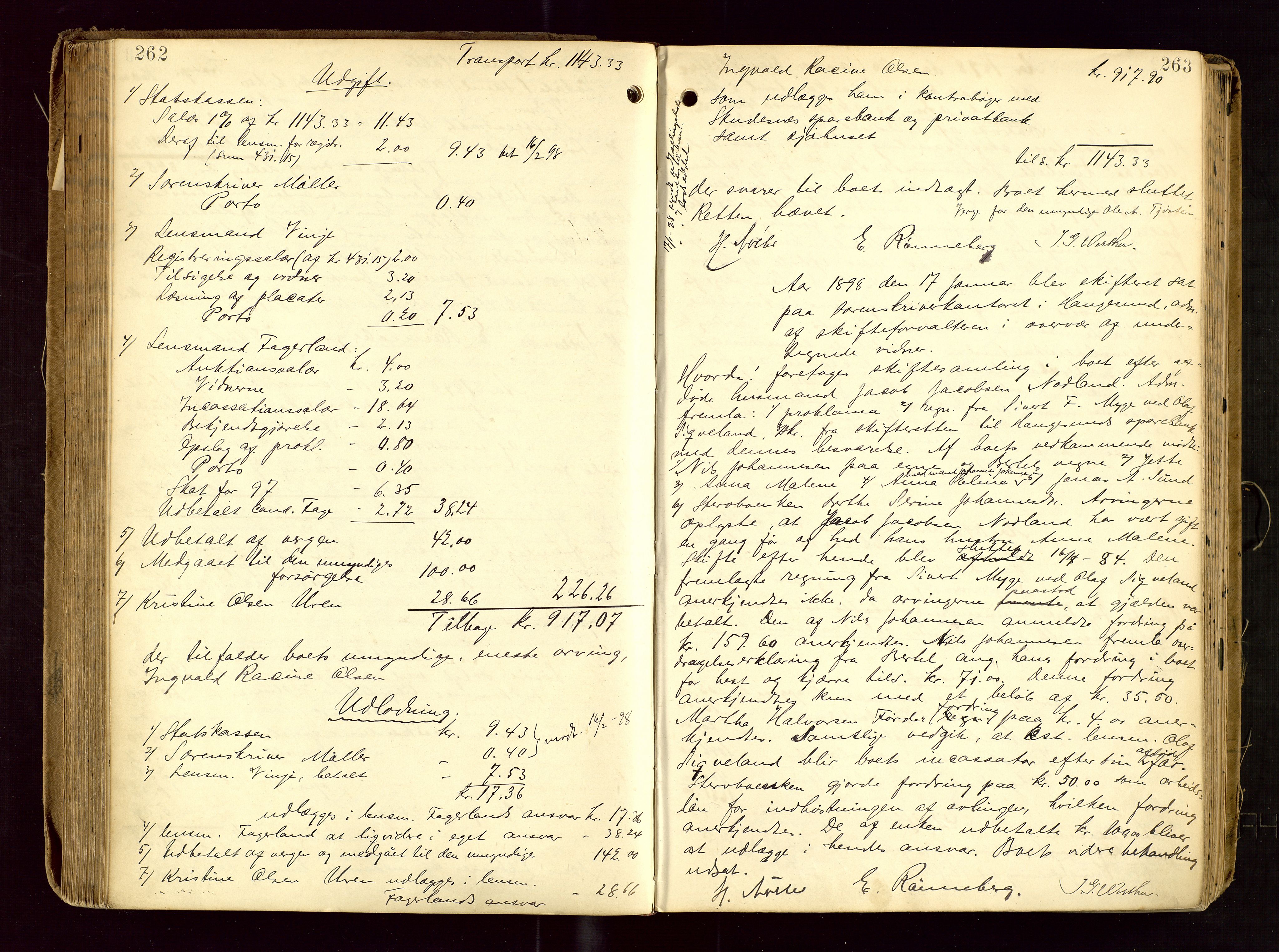 Karmsund sorenskriveri, AV/SAST-A-100311/01/IV/IVDB/L0012: SKIFTEPROTOKOLL SKUDENES, AVALDSNES, 1894-1904, s. 262-263