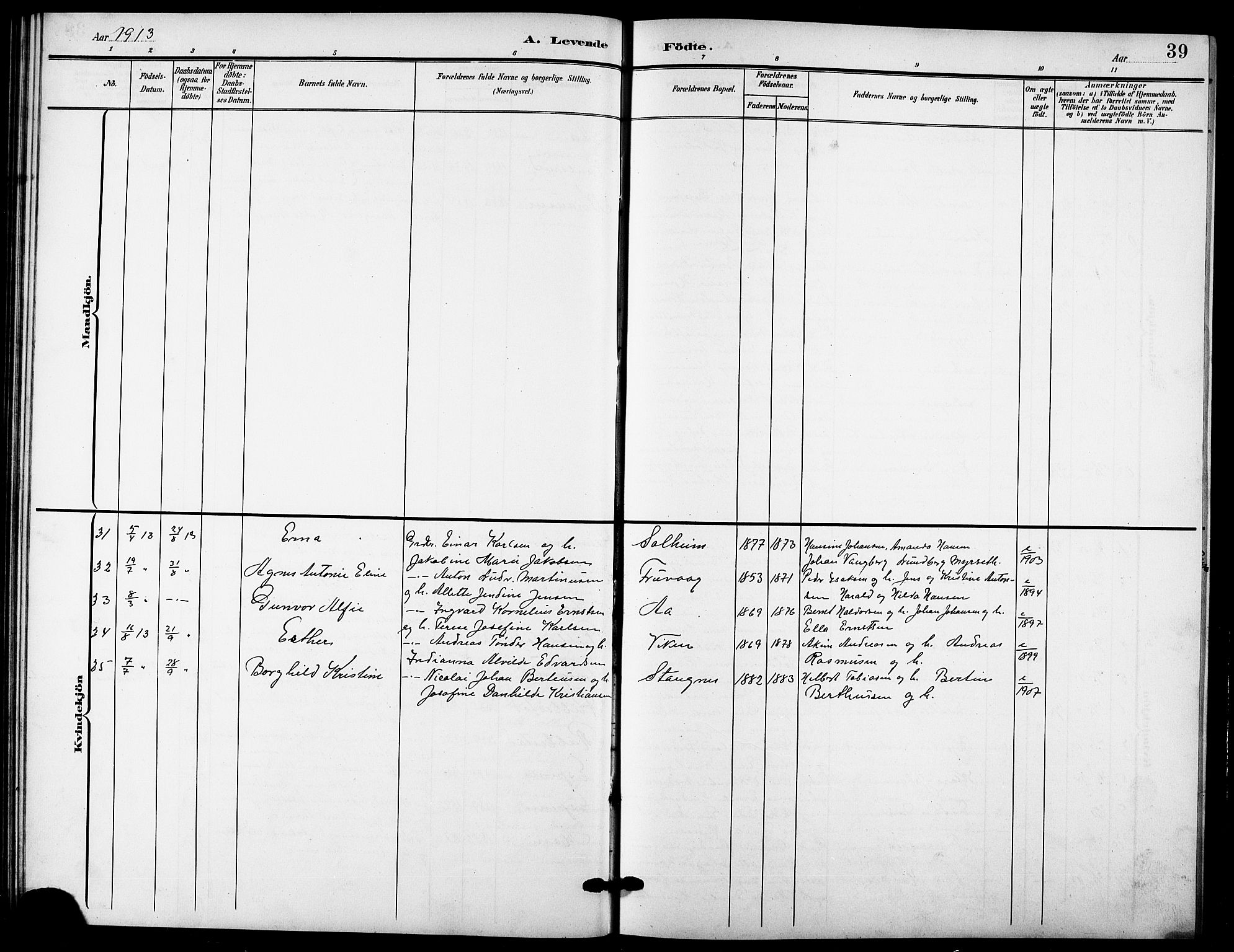 Tranøy sokneprestkontor, SATØ/S-1313/I/Ia/Iab/L0005klokker: Klokkerbok nr. 5, 1902-1919, s. 39