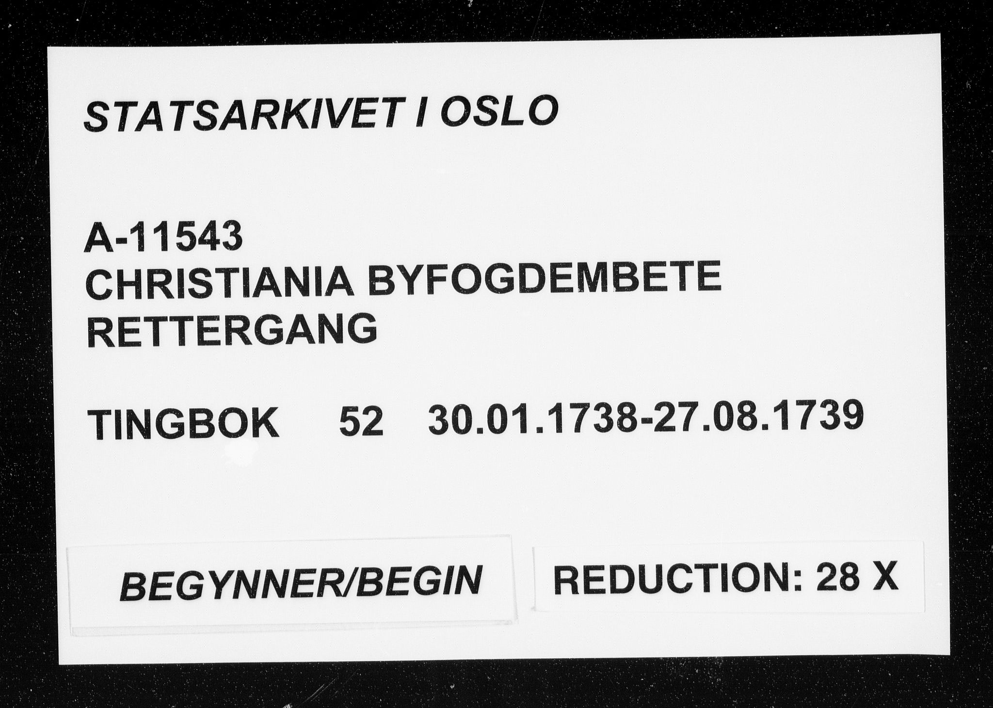 Christiania byfogd, SAO/A-11543/F/Fb/L0052: Tingbok, 1738-1739
