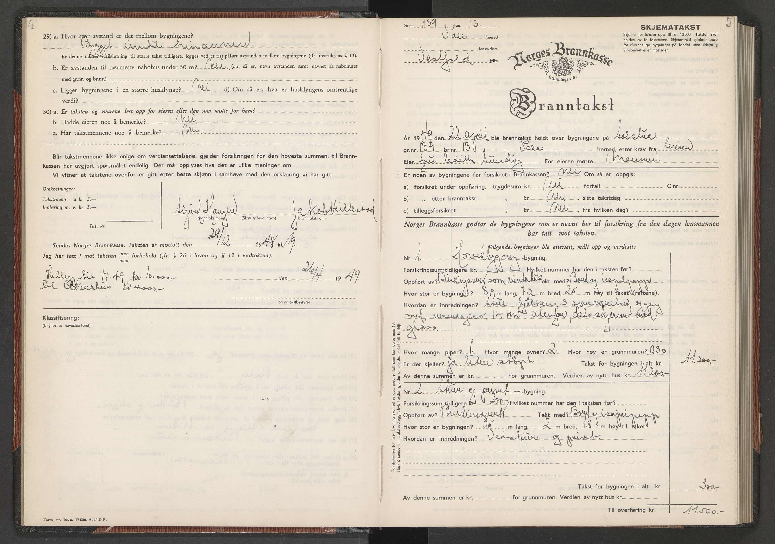 Våle lensmannskontor, AV/SAKO-A-621/Y/Yc/Ycb/L0003: Skjematakstprotokoll, 1948-1955