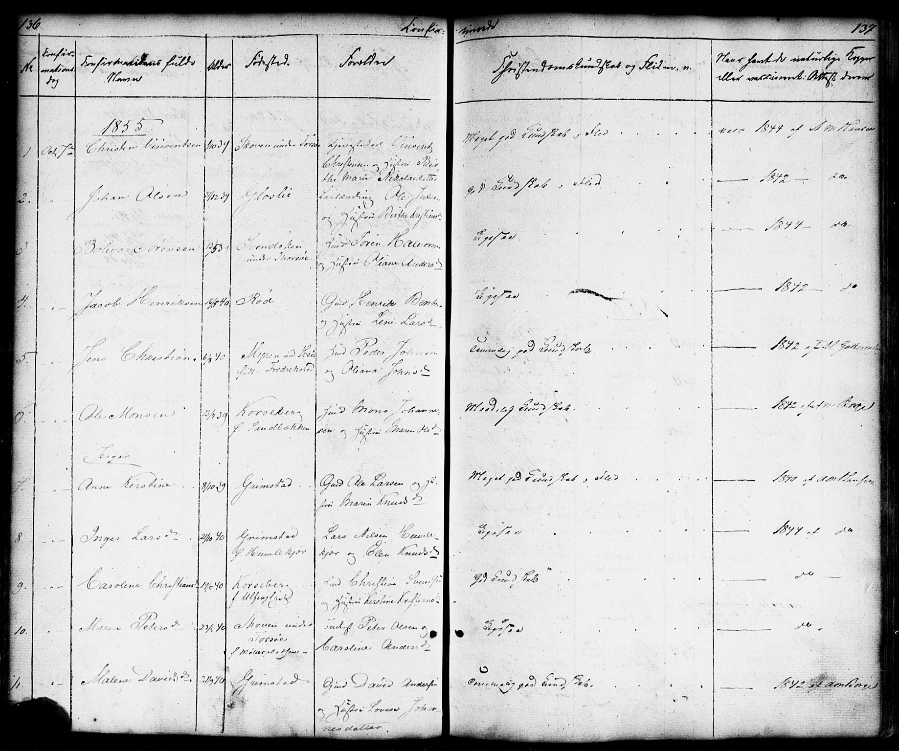 Borge prestekontor Kirkebøker, SAO/A-10903/F/Fb/L0002: Ministerialbok nr. II 2, 1853-1877, s. 136-137