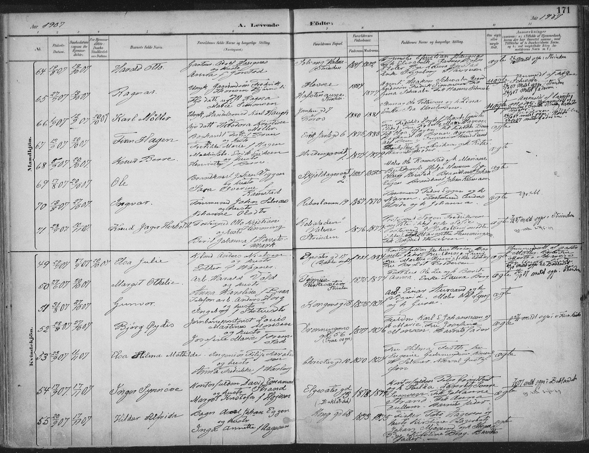 Ministerialprotokoller, klokkerbøker og fødselsregistre - Sør-Trøndelag, SAT/A-1456/601/L0062: Ministerialbok nr. 601A30, 1891-1911, s. 171