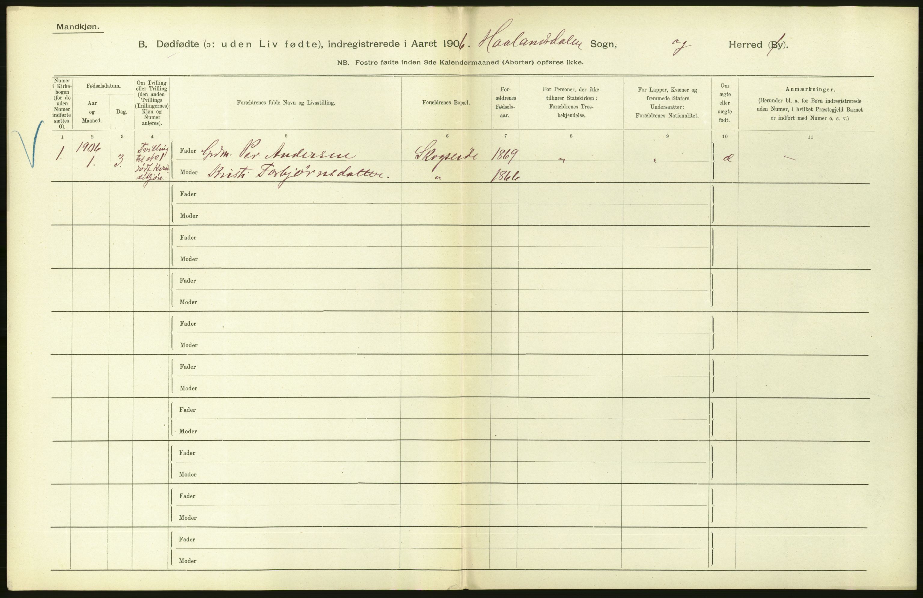 Statistisk sentralbyrå, Sosiodemografiske emner, Befolkning, AV/RA-S-2228/D/Df/Dfa/Dfad/L0029: S. Bergenhus amt: Gifte, dødfødte. Bygder., 1906, s. 268