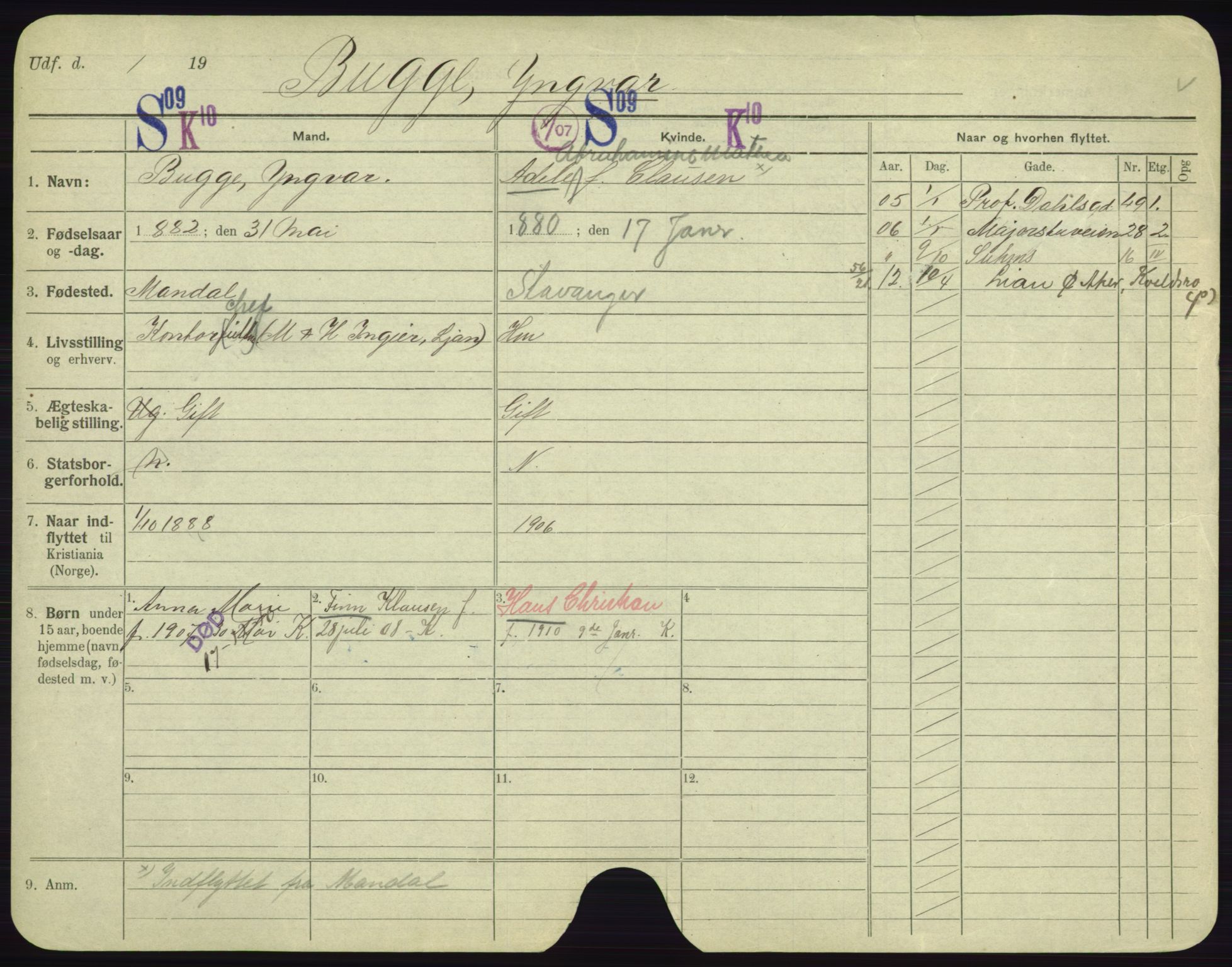 Oslo folkeregister, Registerkort, SAO/A-11715/F/Fa/Fac/L0002: Menn, 1906-1914, s. 376a