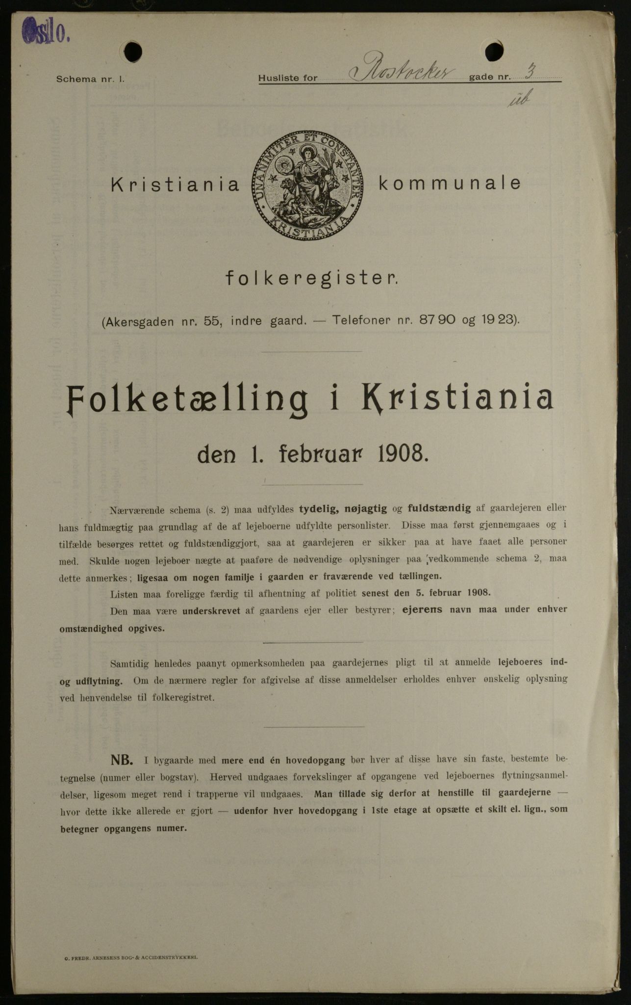 OBA, Kommunal folketelling 1.2.1908 for Kristiania kjøpstad, 1908, s. 76072