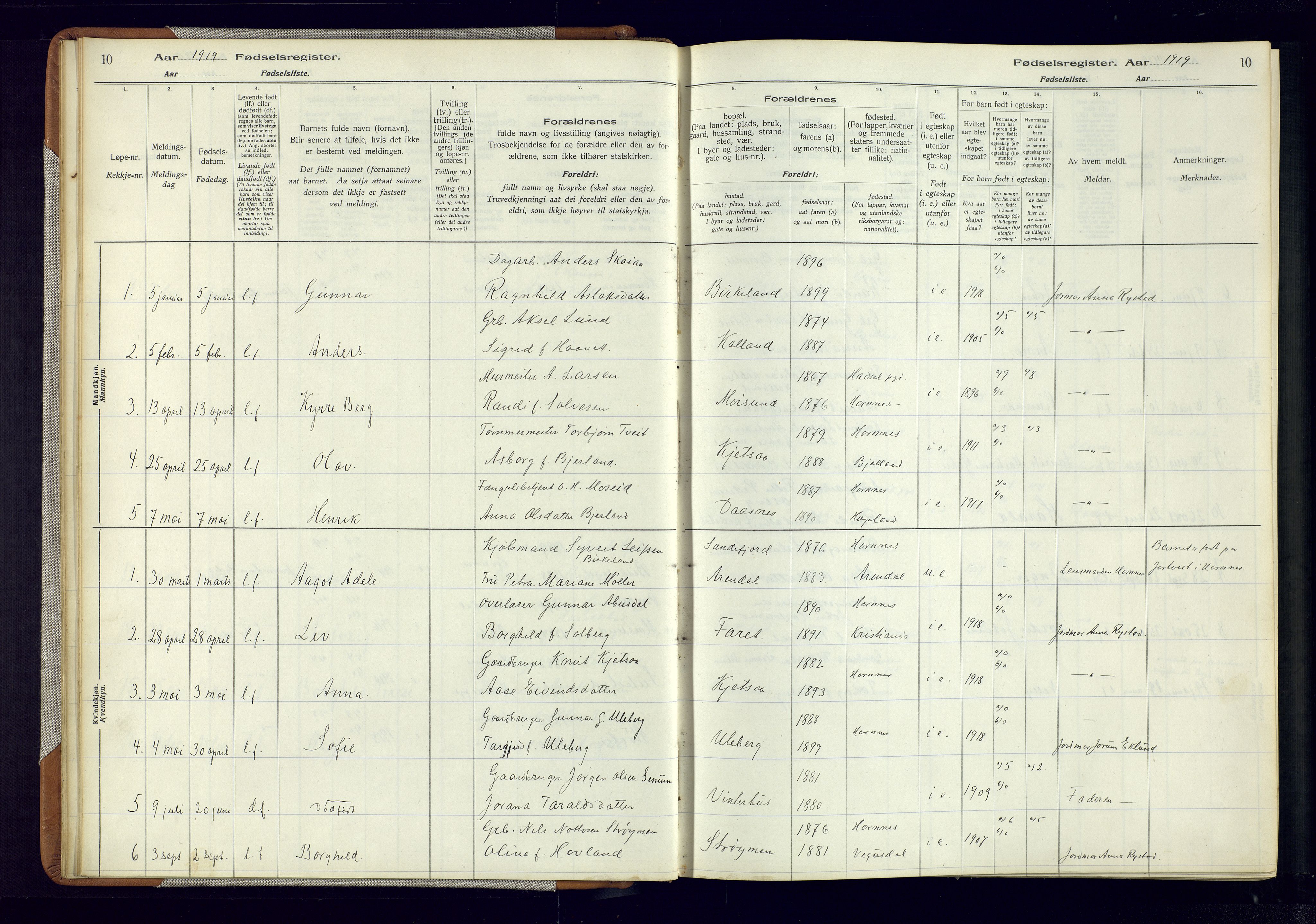 Evje sokneprestkontor, AV/SAK-1111-0008/J/Jc/L0006: Fødselsregister nr. 6, 1916-1982, s. 10