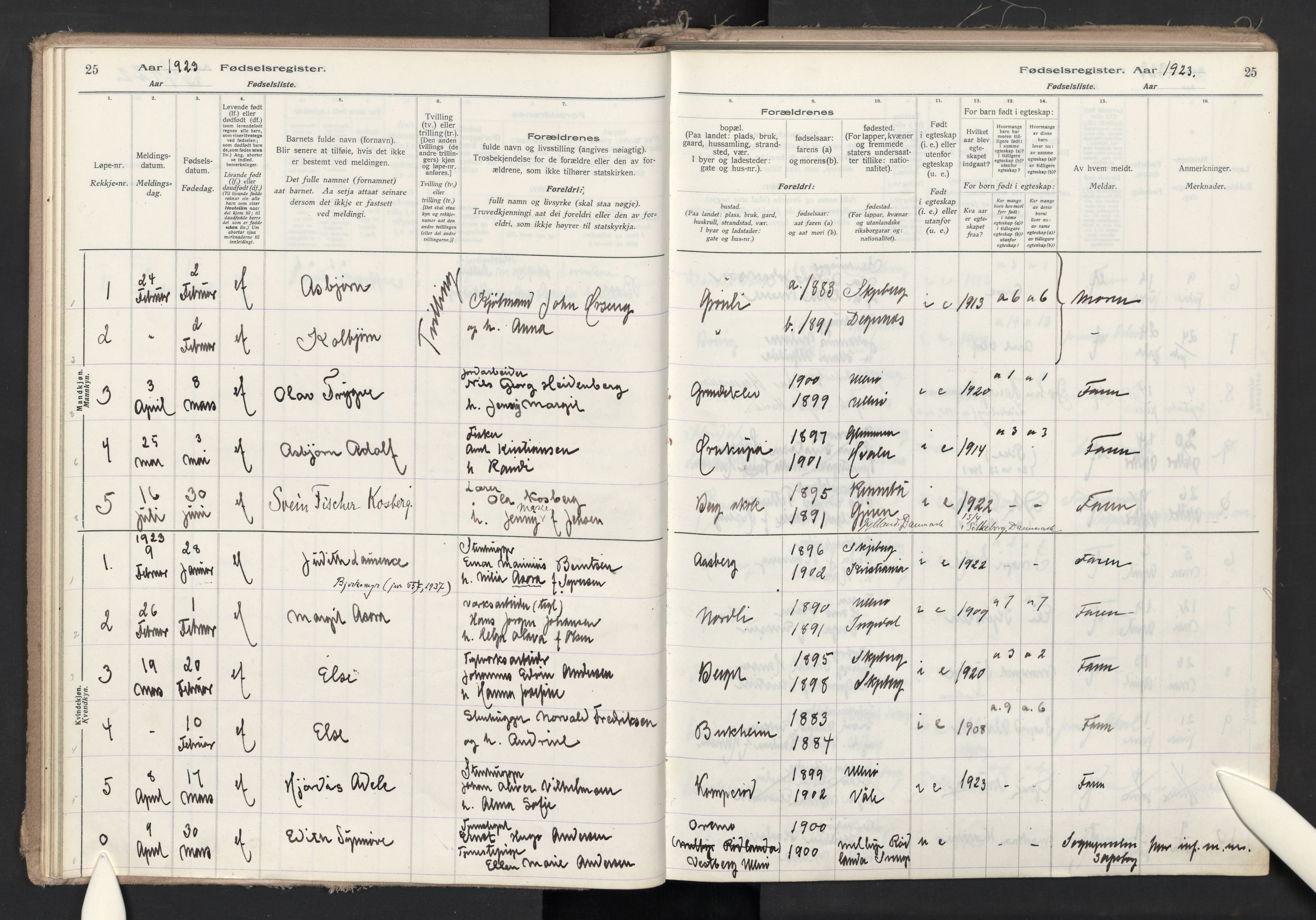 Skjeberg prestekontor Kirkebøker, AV/SAO-A-10923/J/Jb/L0001: Fødselsregister nr. II 1, 1916-1986, s. 25