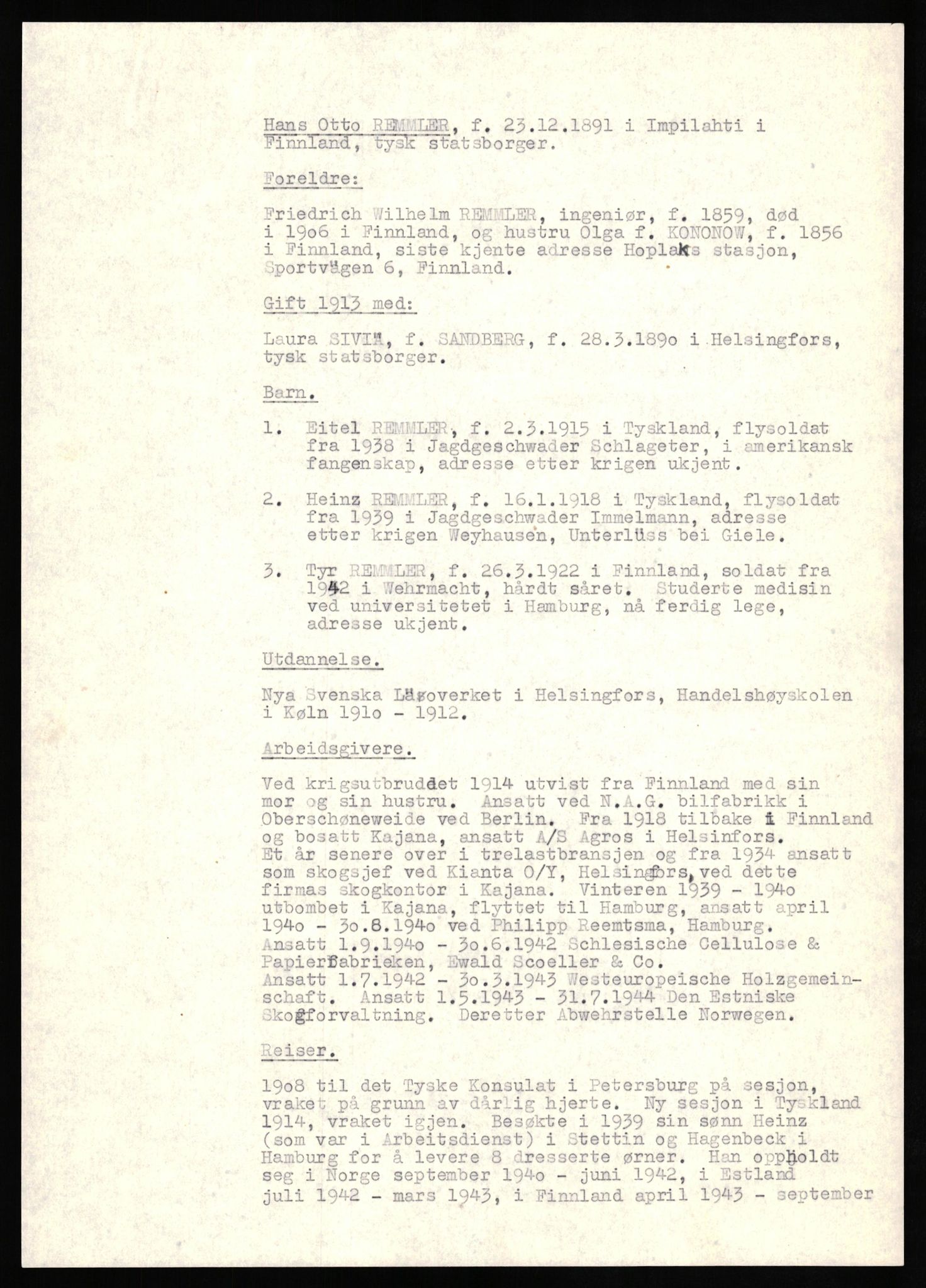 Forsvaret, Forsvarets overkommando II, AV/RA-RAFA-3915/D/Db/L0027: CI Questionaires. Tyske okkupasjonsstyrker i Norge. Tyskere., 1945-1946, s. 231