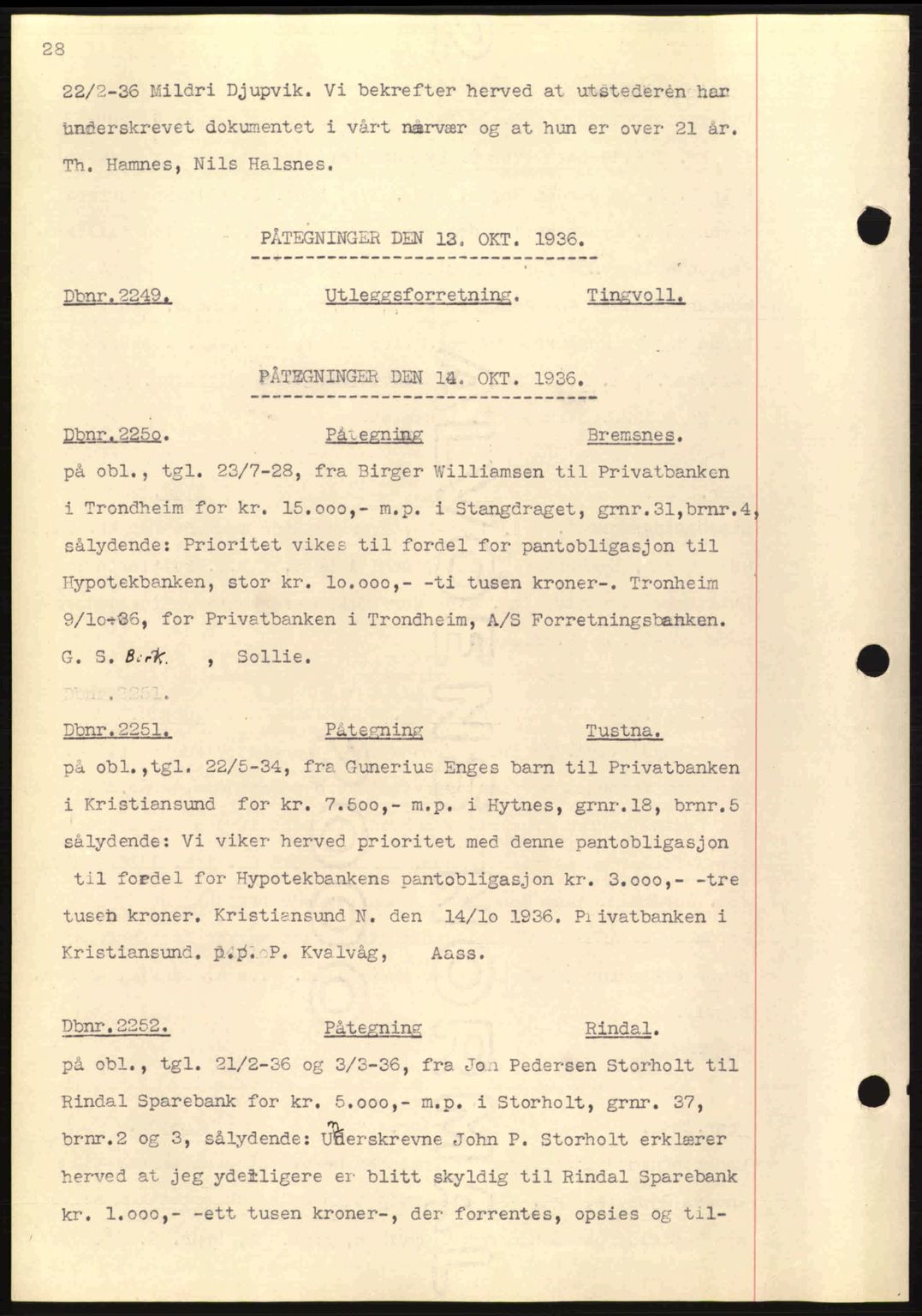 Nordmøre sorenskriveri, SAT/A-4132/1/2/2Ca: Pantebok nr. C80, 1936-1939, Dagboknr: 2249/1936