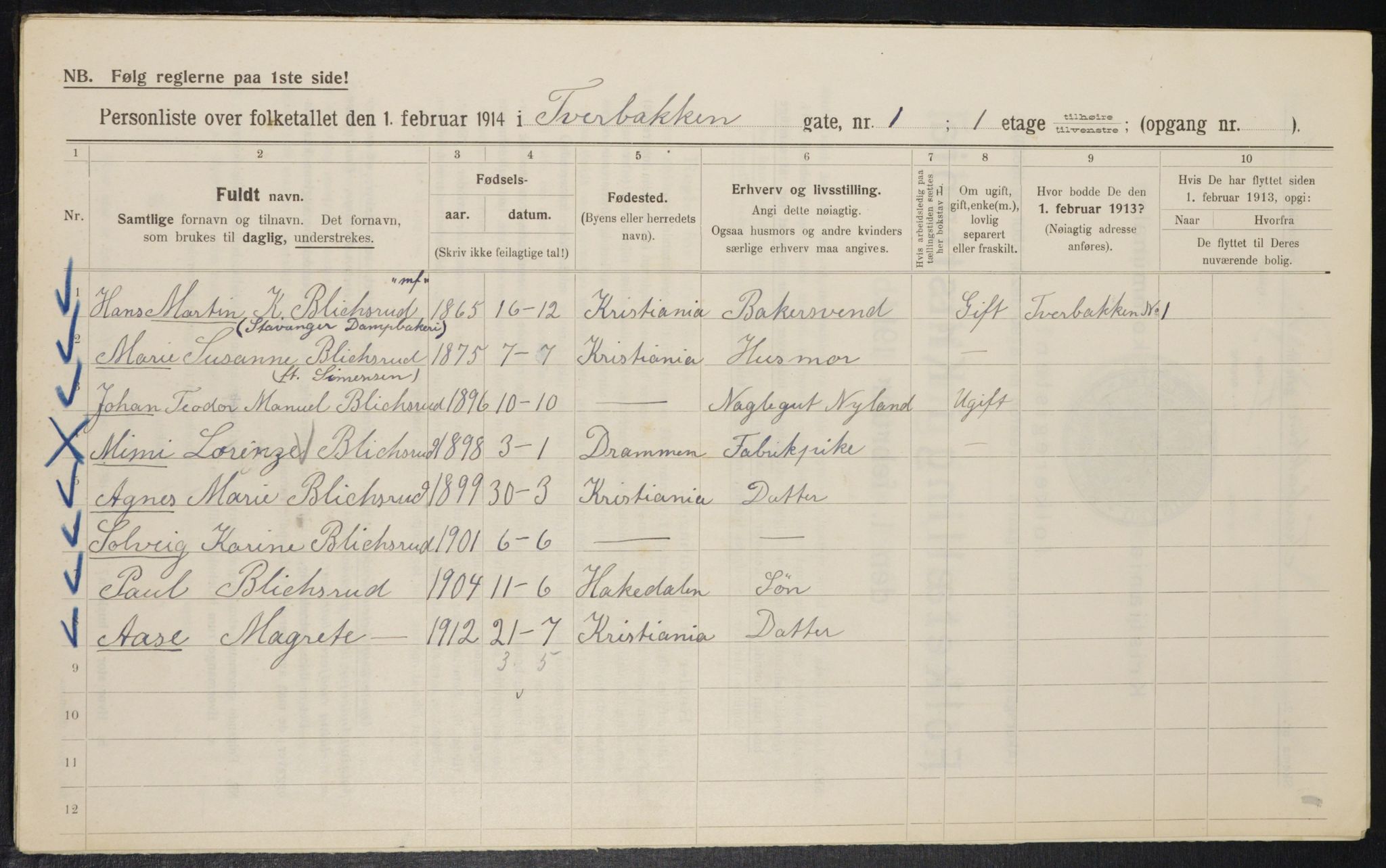 OBA, Kommunal folketelling 1.2.1914 for Kristiania, 1914, s. 118195