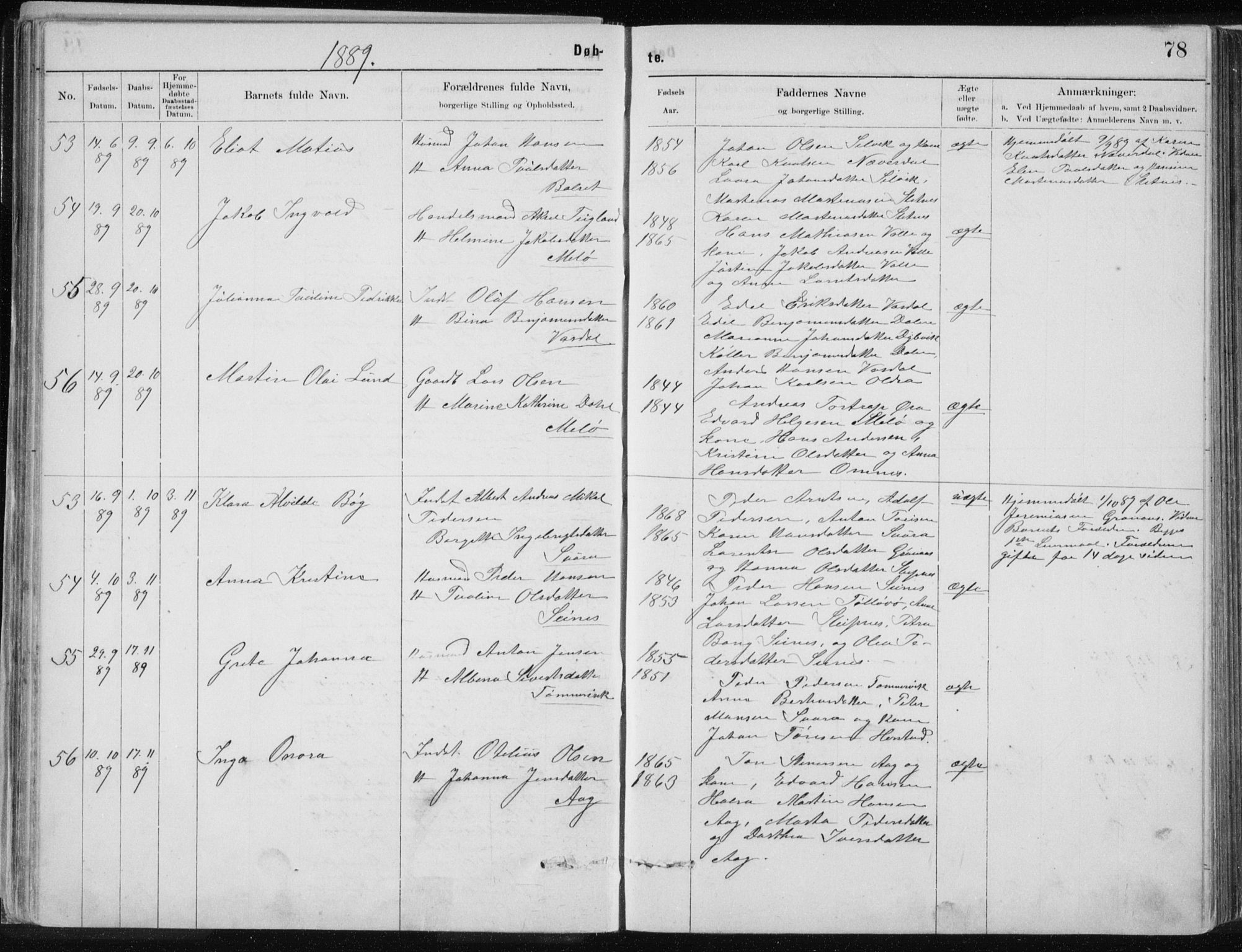 Ministerialprotokoller, klokkerbøker og fødselsregistre - Nordland, AV/SAT-A-1459/843/L0636: Klokkerbok nr. 843C05, 1884-1909, s. 78