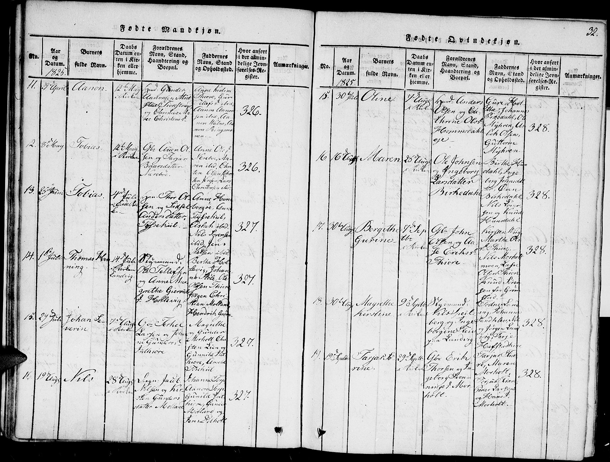 Hommedal sokneprestkontor, AV/SAK-1111-0023/F/Fa/Fab/L0003: Ministerialbok nr. A 3, 1815-1848, s. 32