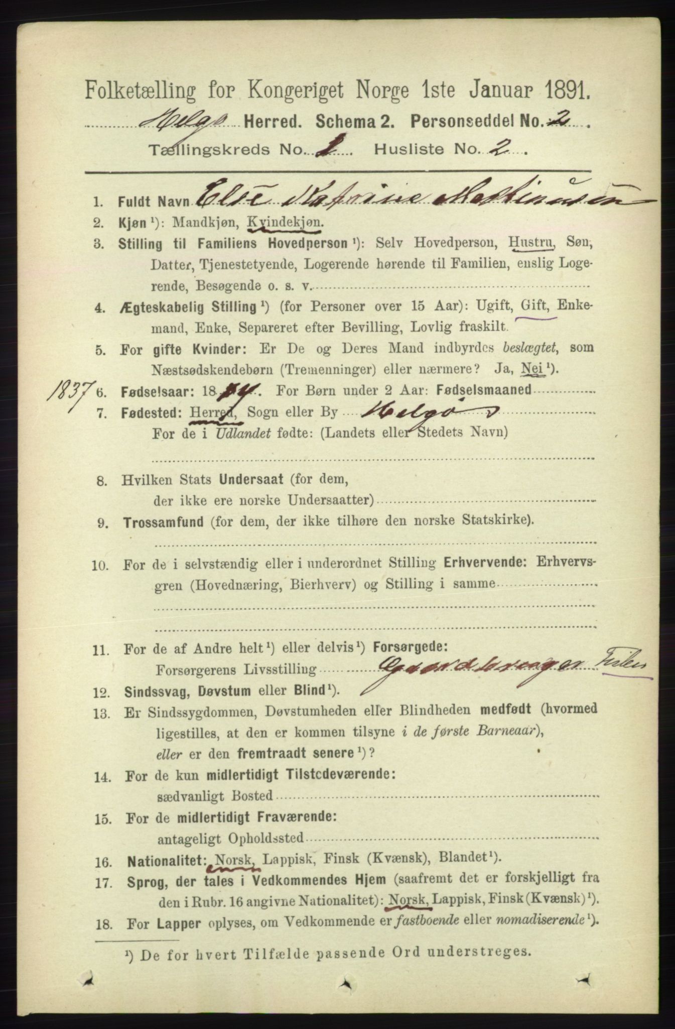 RA, Folketelling 1891 for 1935 Helgøy herred, 1891, s. 58