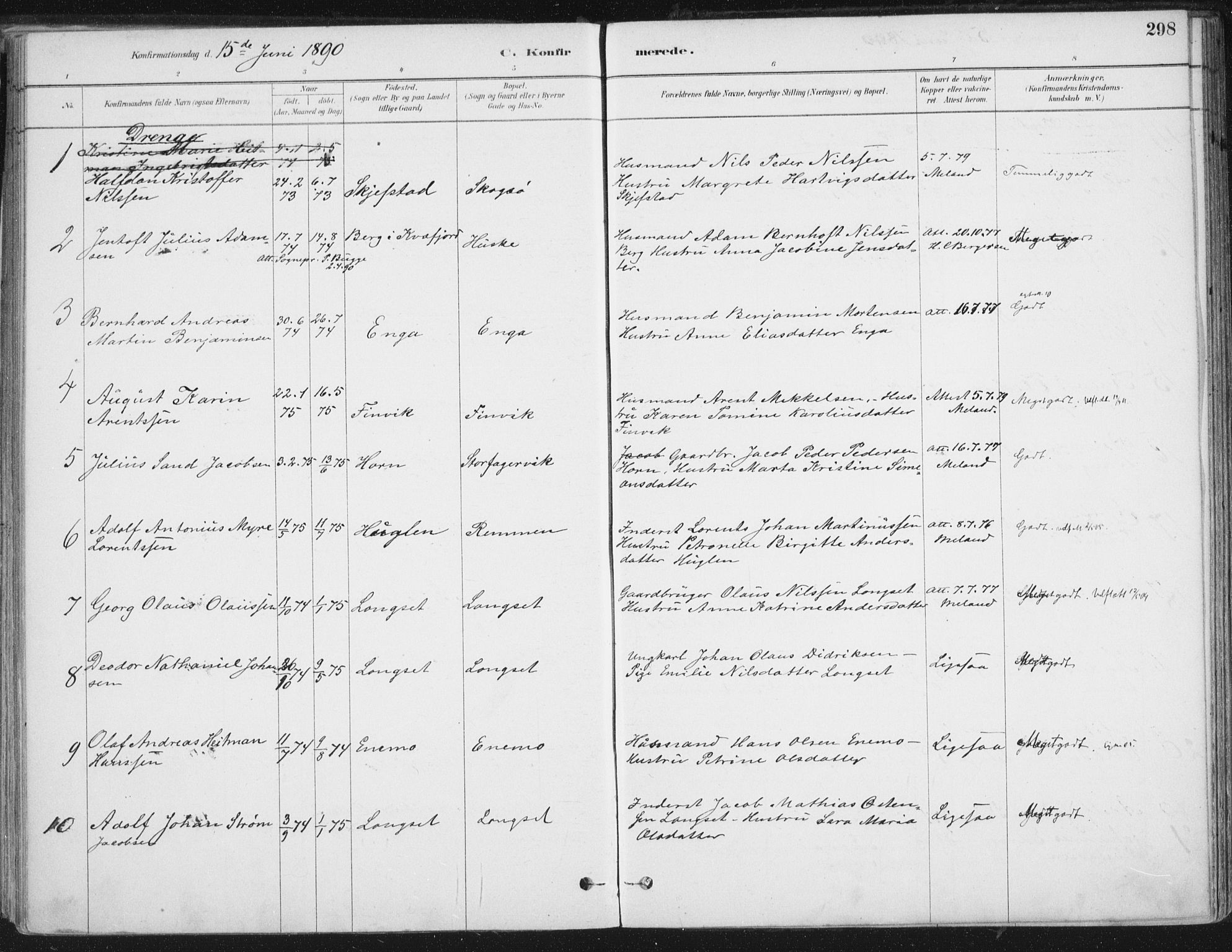 Ministerialprotokoller, klokkerbøker og fødselsregistre - Nordland, SAT/A-1459/838/L0552: Ministerialbok nr. 838A10, 1880-1910, s. 298