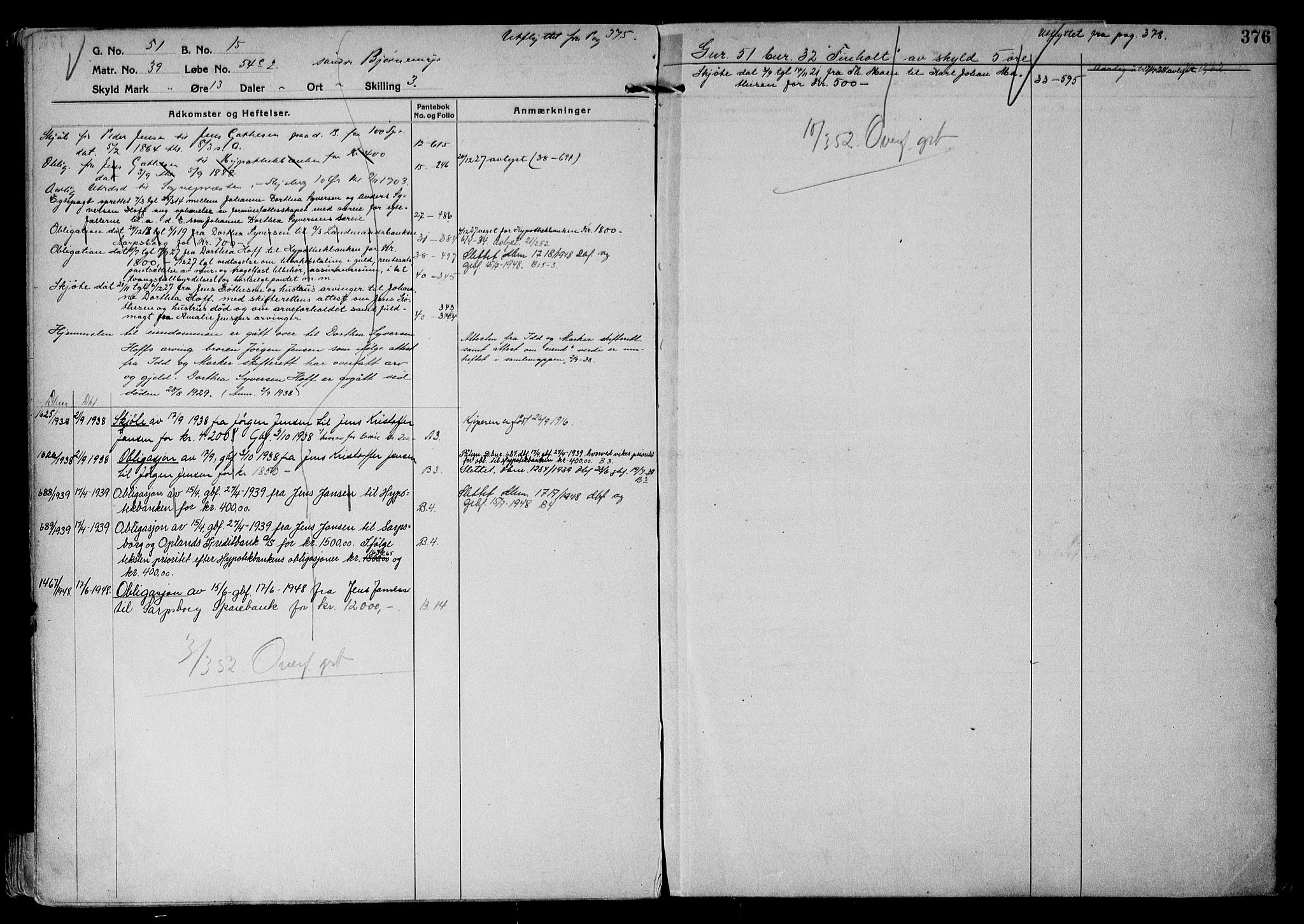 Tune sorenskriveri, AV/SAO-A-10470/G/Ga/Gab/Gabf/L0001: Panteregister nr. VI 1, 1782-1953, s. 376