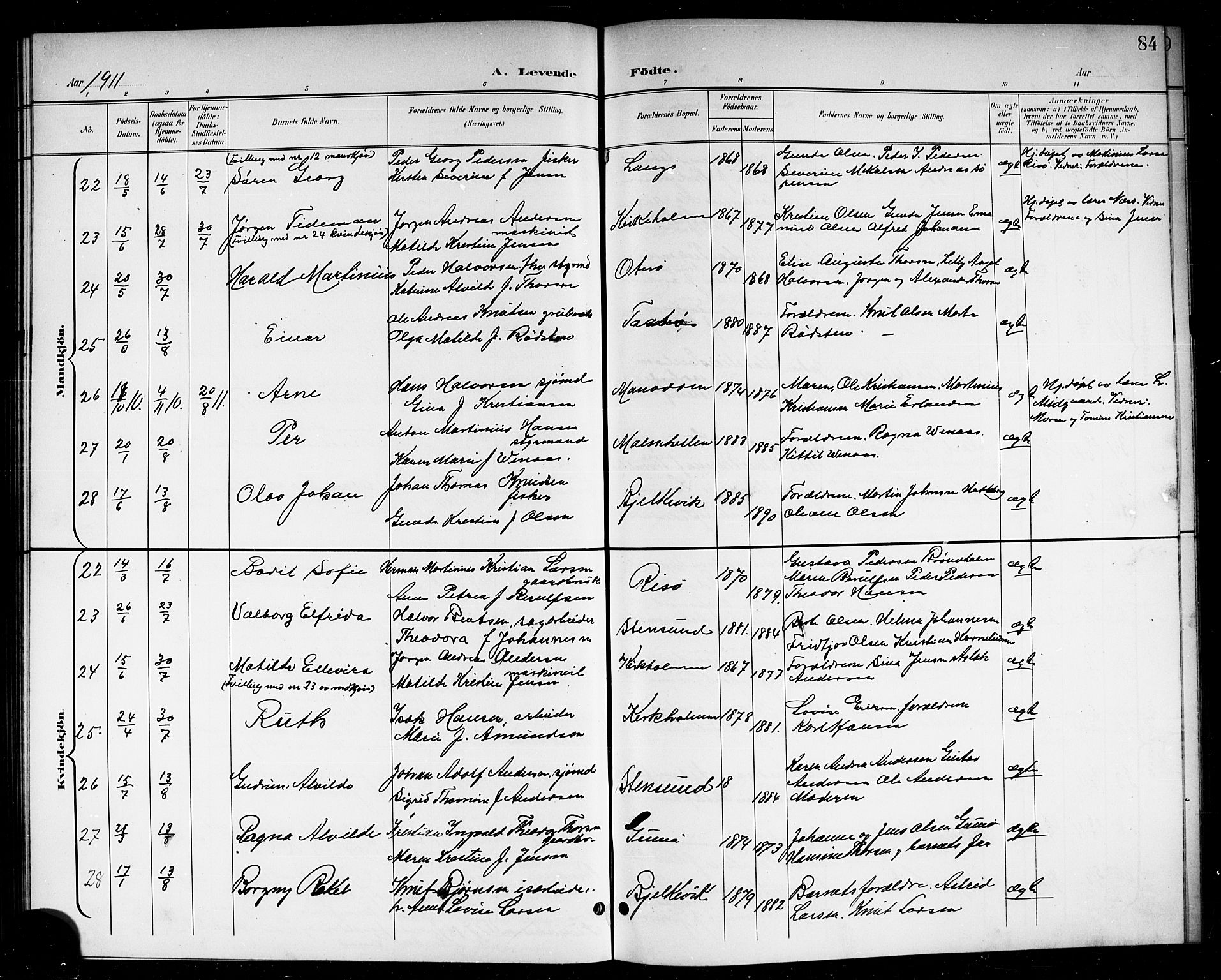 Skåtøy kirkebøker, AV/SAKO-A-304/G/Ga/L0004: Klokkerbok nr. I 4, 1898-1916, s. 84