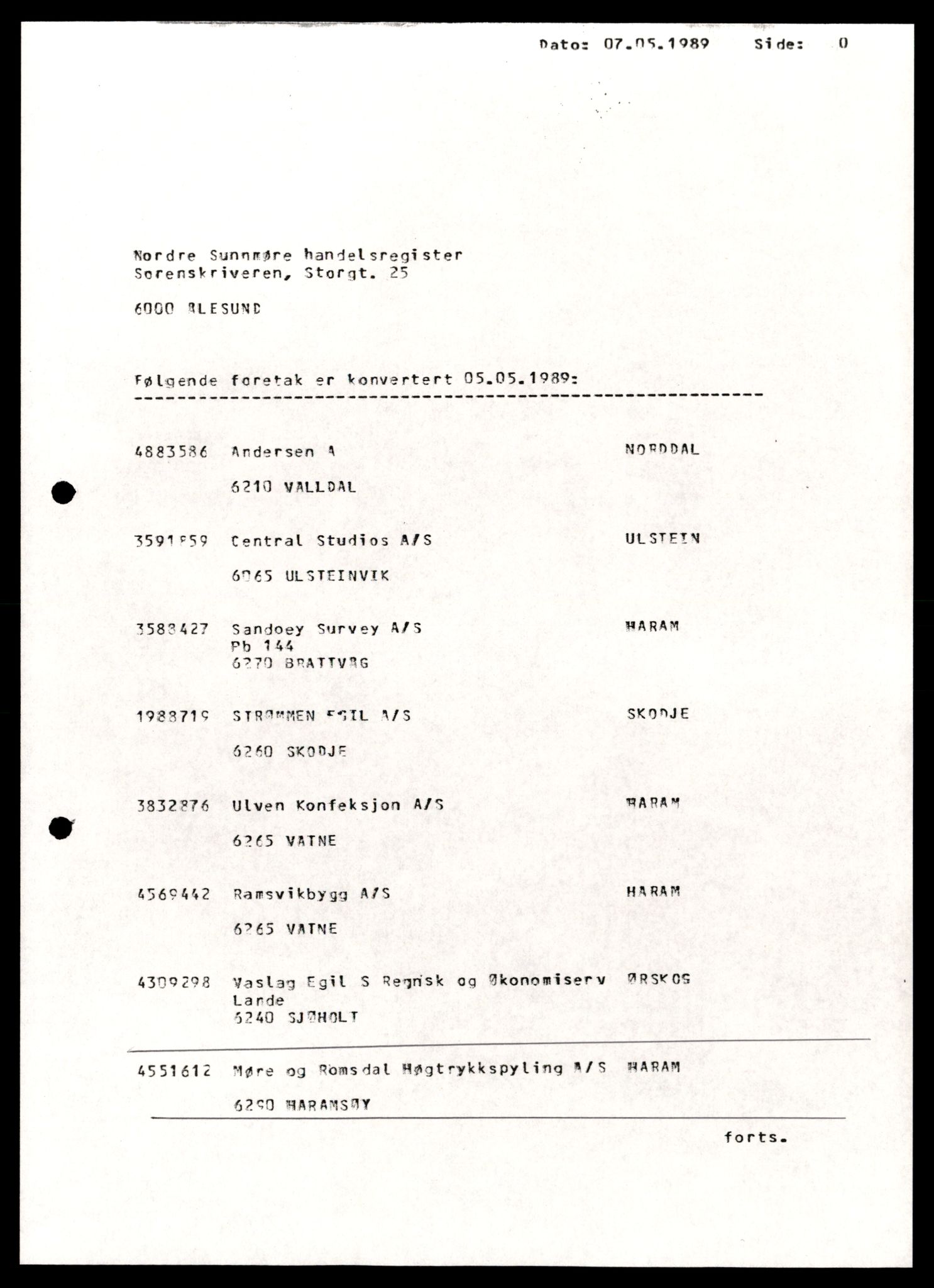 Nordre Sunnmøre sorenskriveri, SAT/A-0006/2/J/Jd/Jde/L0039: Bilag. Aksjeselskap, M-N, 1944-1990, s. 1