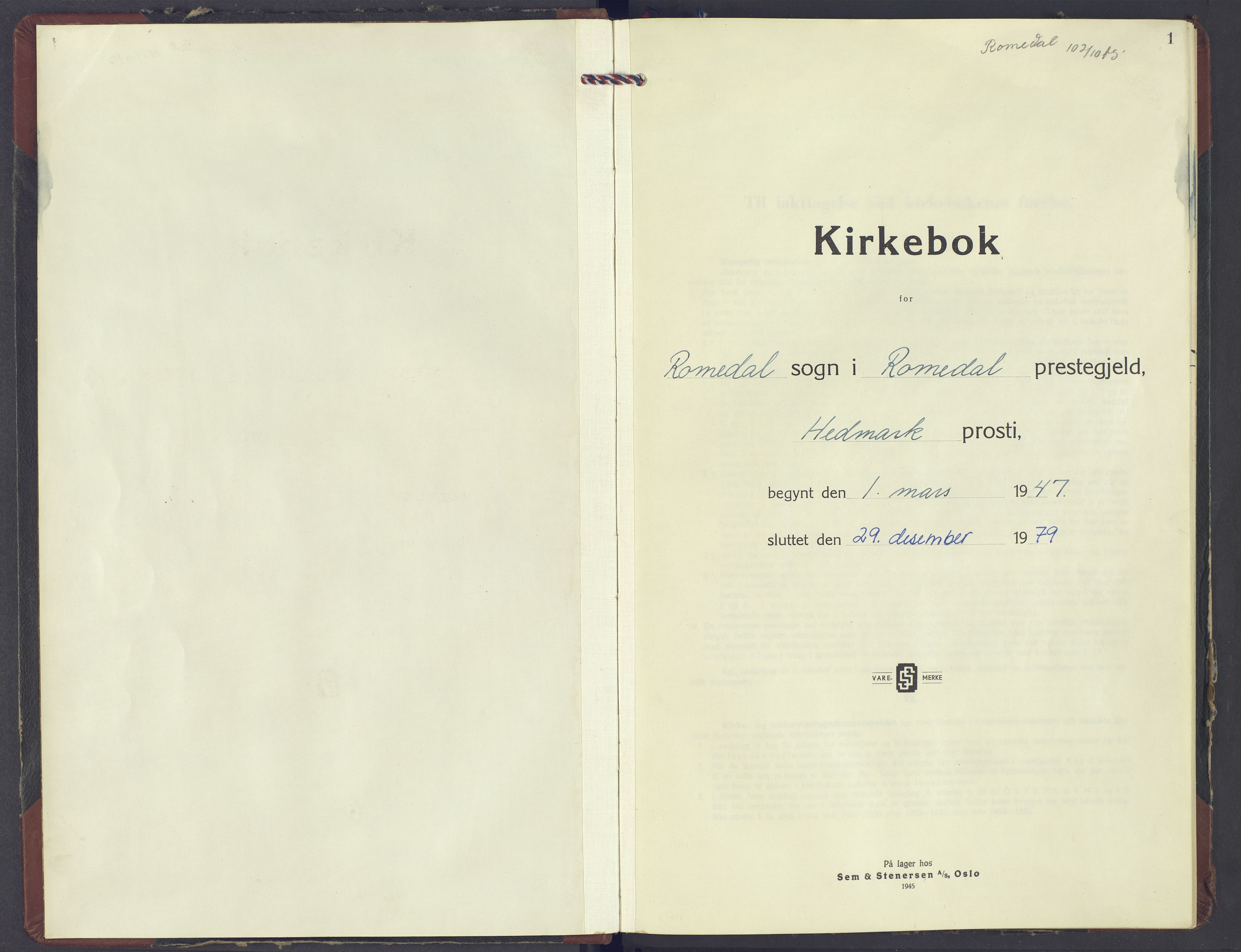 Romedal prestekontor, SAH/PREST-004/K/L0015: Ministerialbok nr. 15, 1947-1979, s. 1