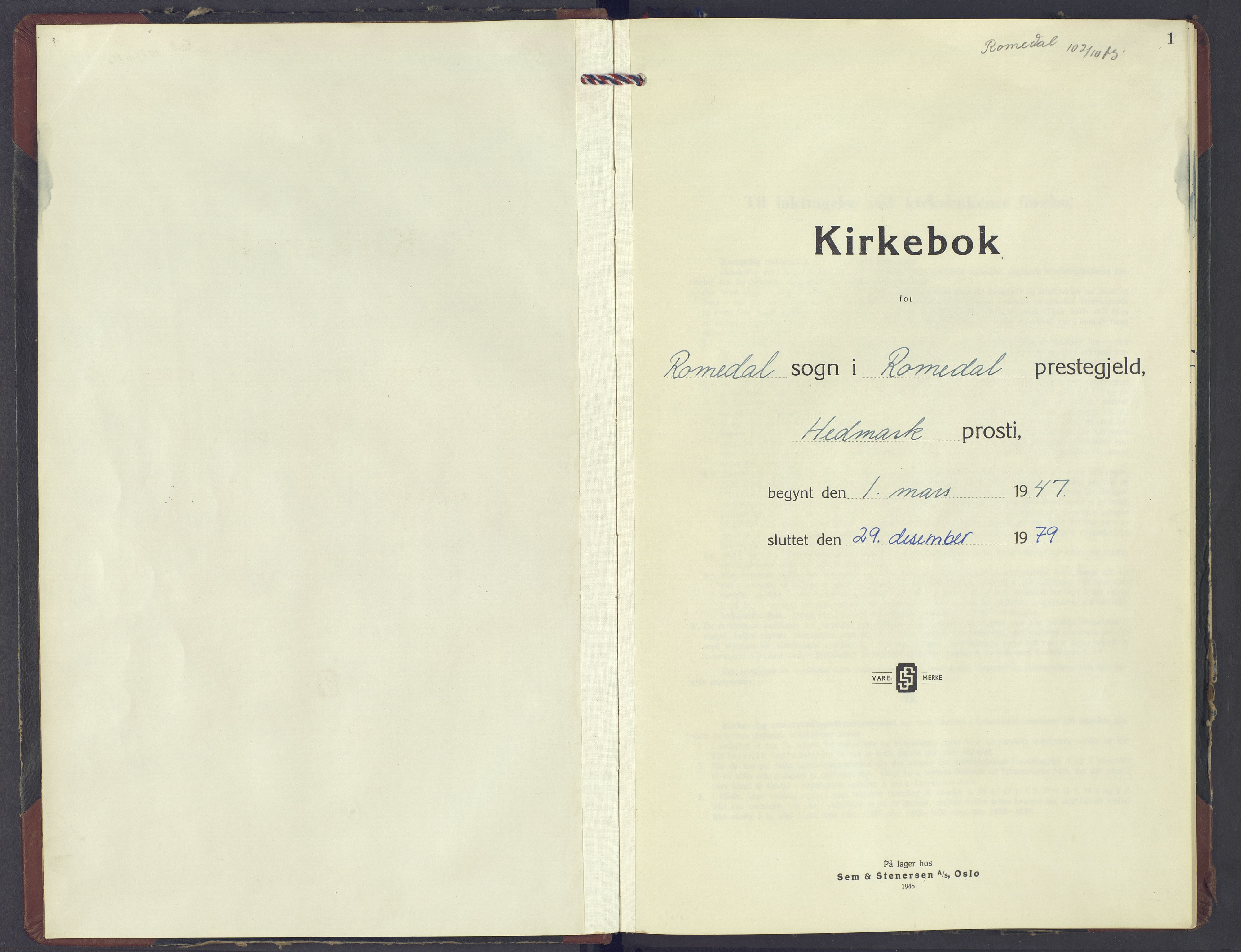 Romedal prestekontor, AV/SAH-PREST-004/K/L0015: Ministerialbok nr. 15, 1947-1979, s. 1