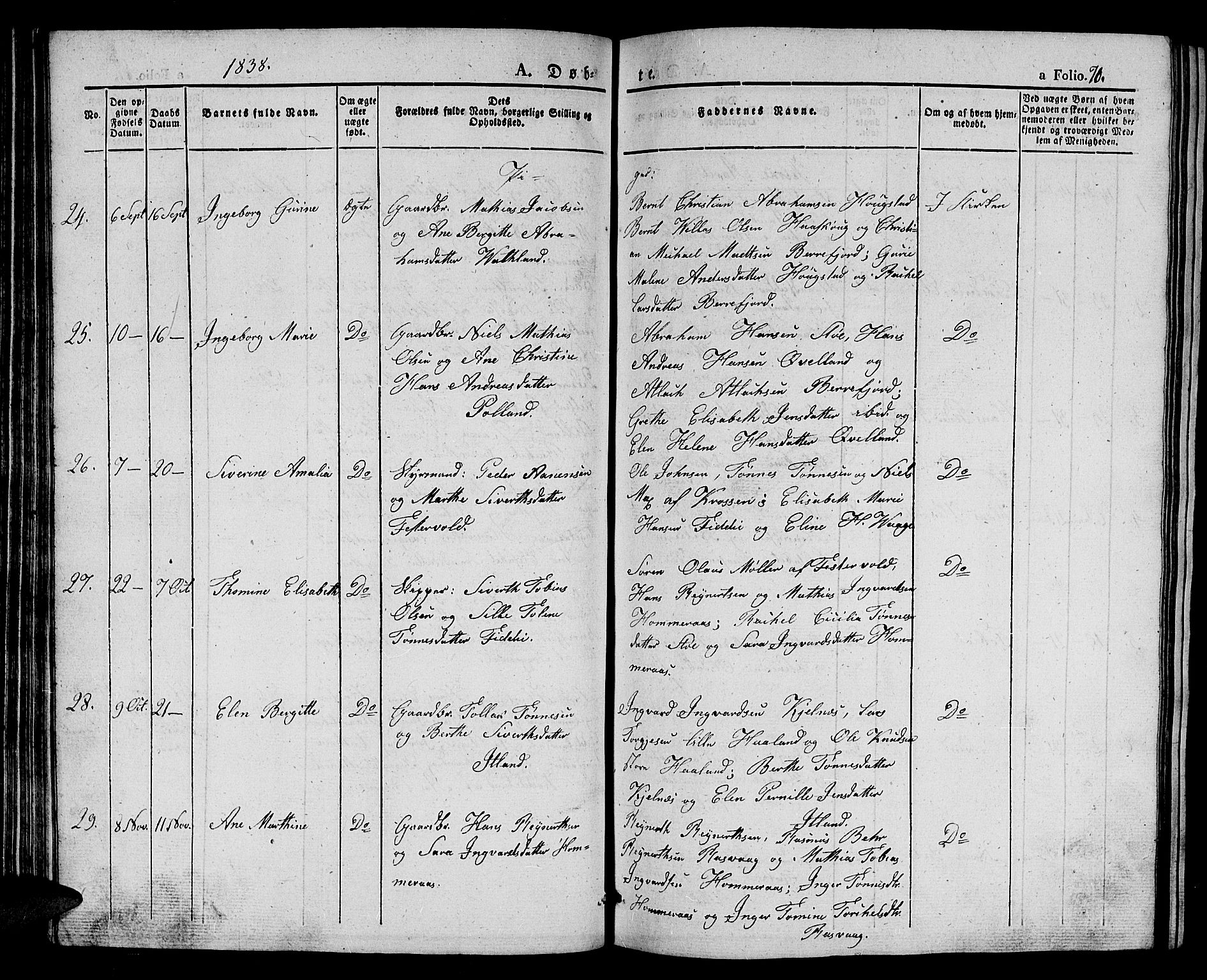 Flekkefjord sokneprestkontor, AV/SAK-1111-0012/F/Fb/Fbb/L0002: Klokkerbok nr. B 2a, 1831-1866, s. 70