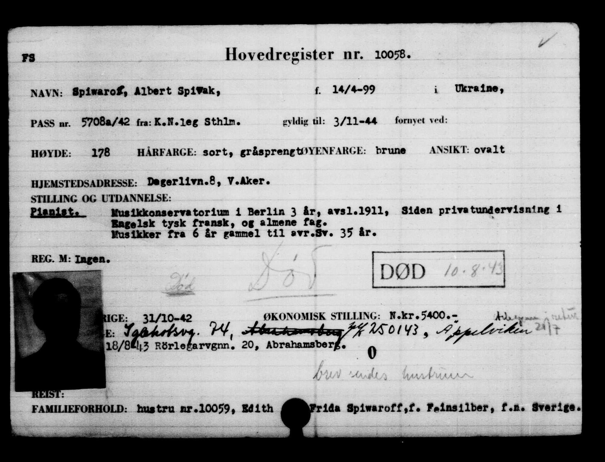 Utenriksstasjonene, Legasjonen i Stockholm, Flyktningkontoret, AV/RA-S-6753/V/Va/L0006: Kjesäterkartoteket, flyktninger med registreringsnr. 9400-12711, 1940-1945, s. 750