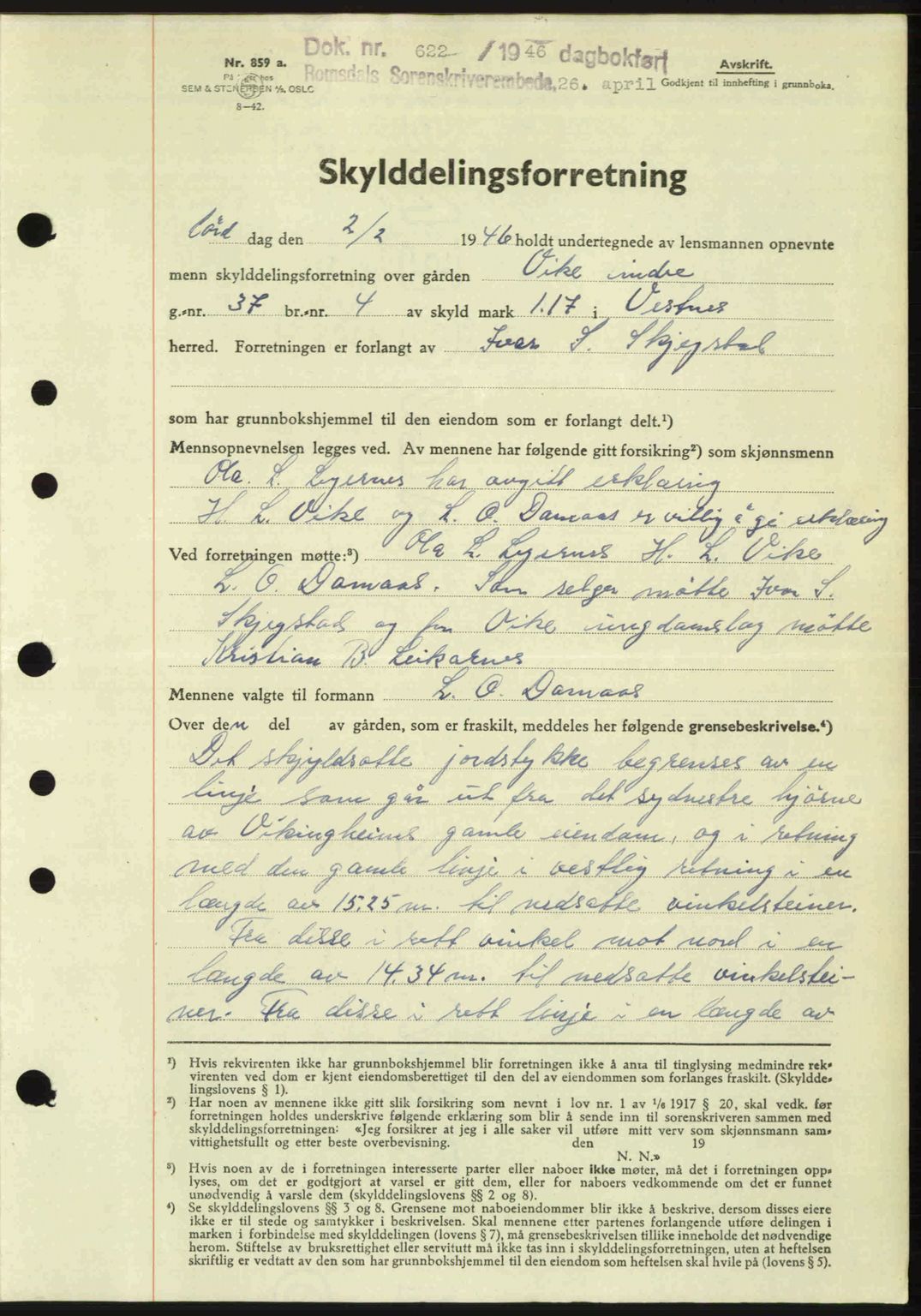 Romsdal sorenskriveri, SAT/A-4149/1/2/2C: Pantebok nr. A19, 1946-1946, Dagboknr: 622/1946