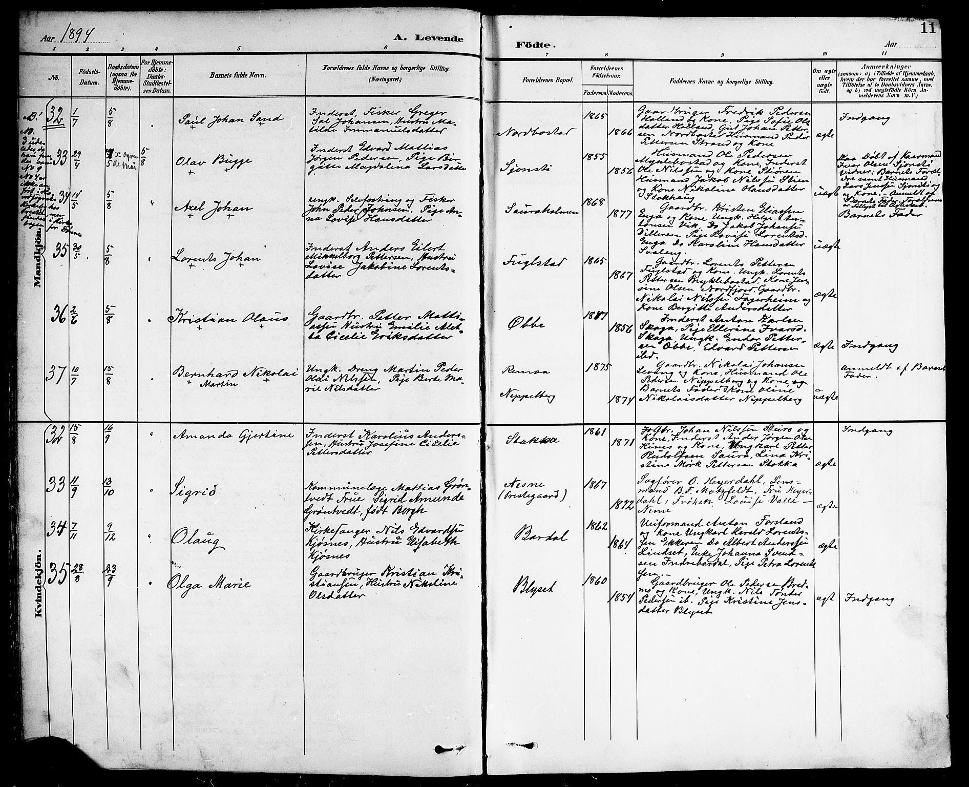 Ministerialprotokoller, klokkerbøker og fødselsregistre - Nordland, AV/SAT-A-1459/838/L0559: Klokkerbok nr. 838C06, 1893-1910, s. 11
