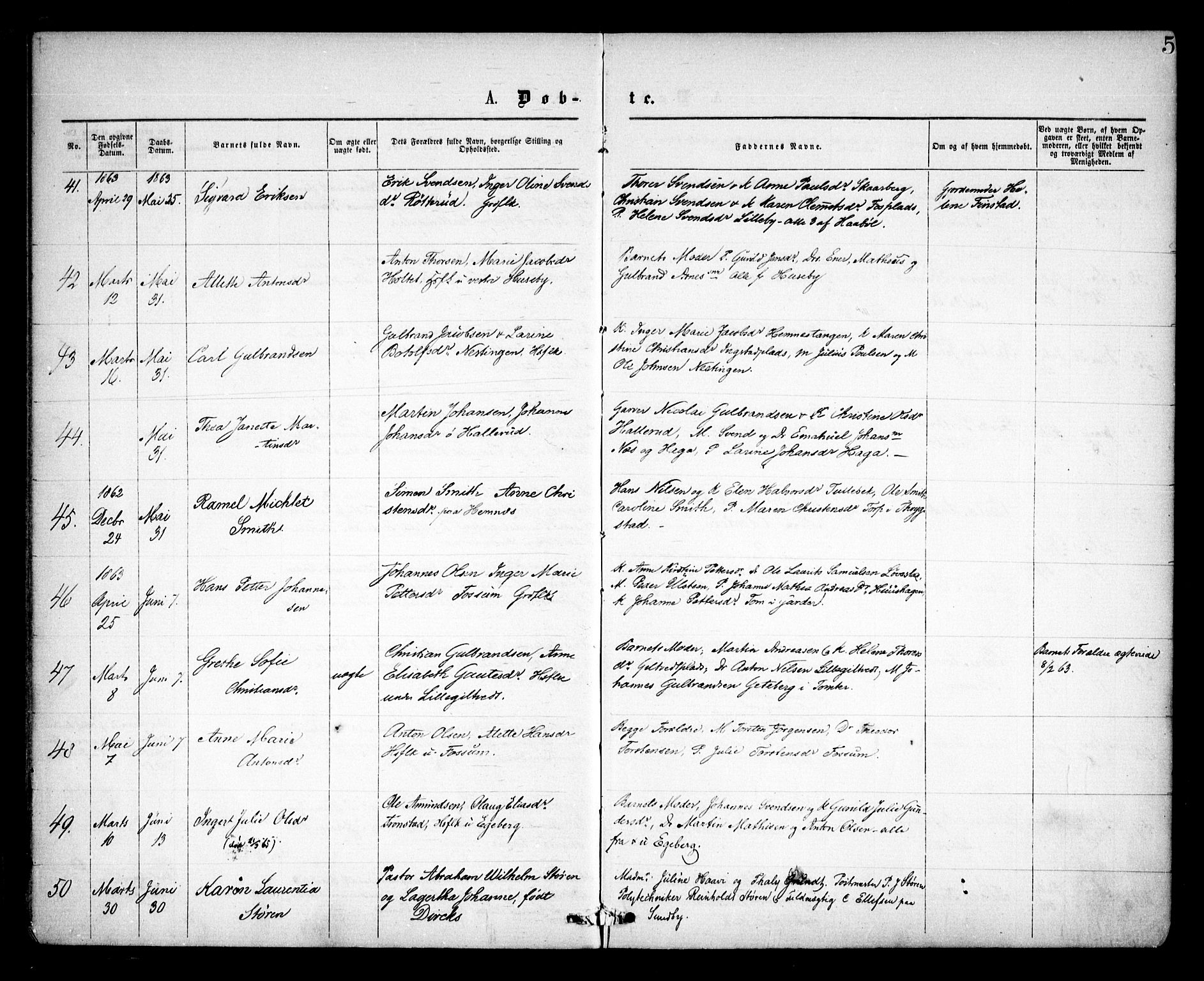 Spydeberg prestekontor Kirkebøker, SAO/A-10924/F/Fa/L0006: Ministerialbok nr. I 6, 1863-1874, s. 5