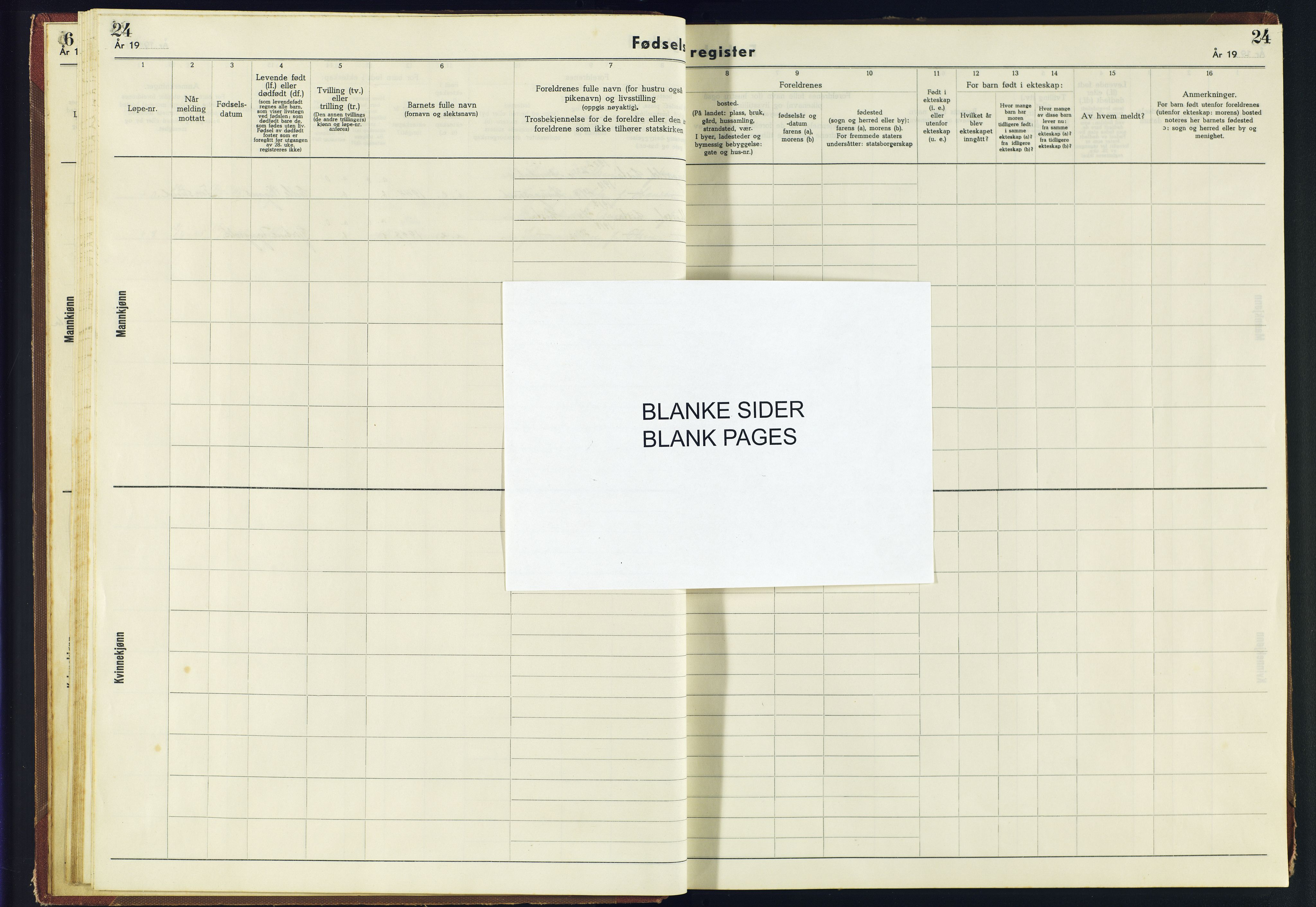 Lista sokneprestkontor, SAK/1111-0027/J/Jb/L0001: Fødselsregister nr. A-VI-33, 1943-1945