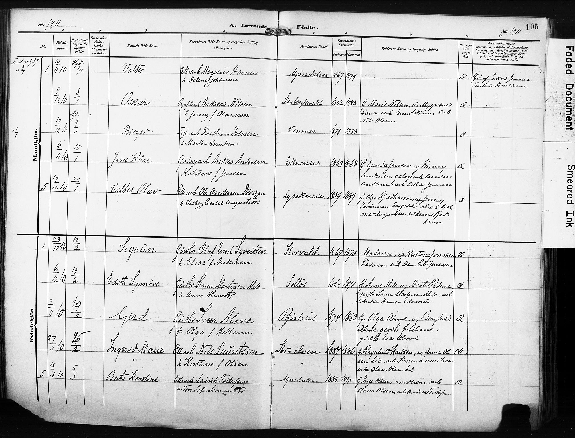 Nedre Eiker kirkebøker, AV/SAKO-A-612/F/Fa/L0006: Ministerialbok nr. 6, 1906-1912, s. 105
