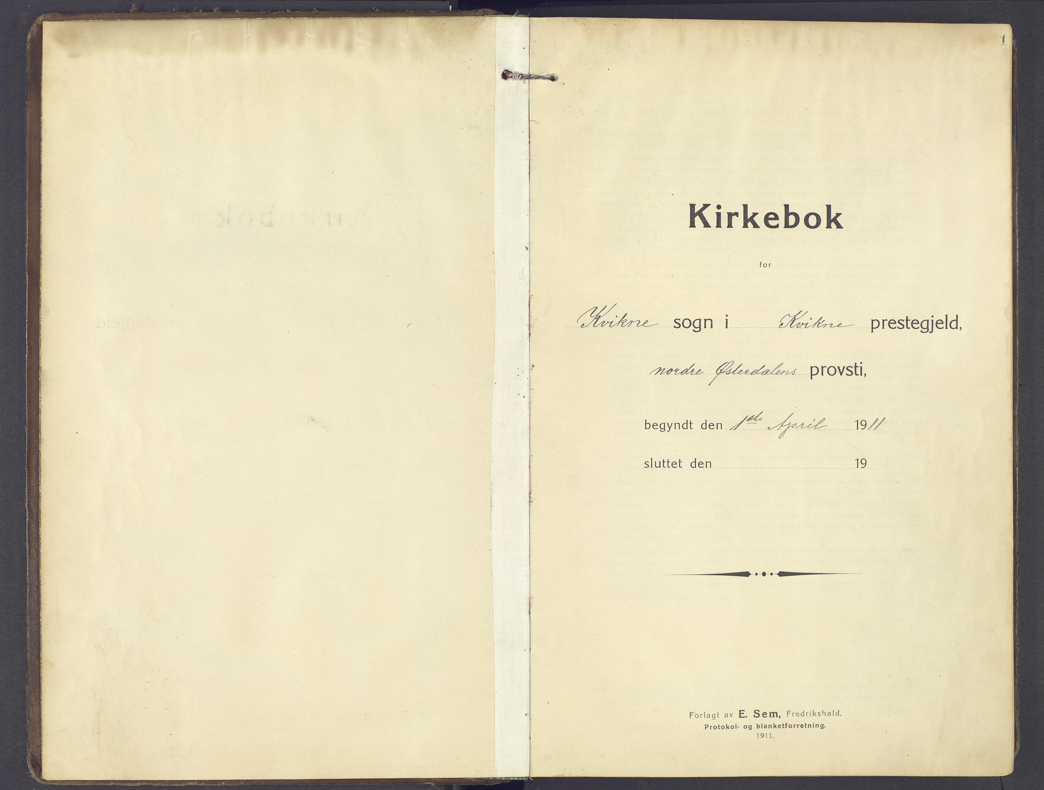 Kvikne prestekontor, SAH/PREST-064/H/Ha/Haa/L0009: Ministerialbok nr. 9, 1911-1942, s. 1