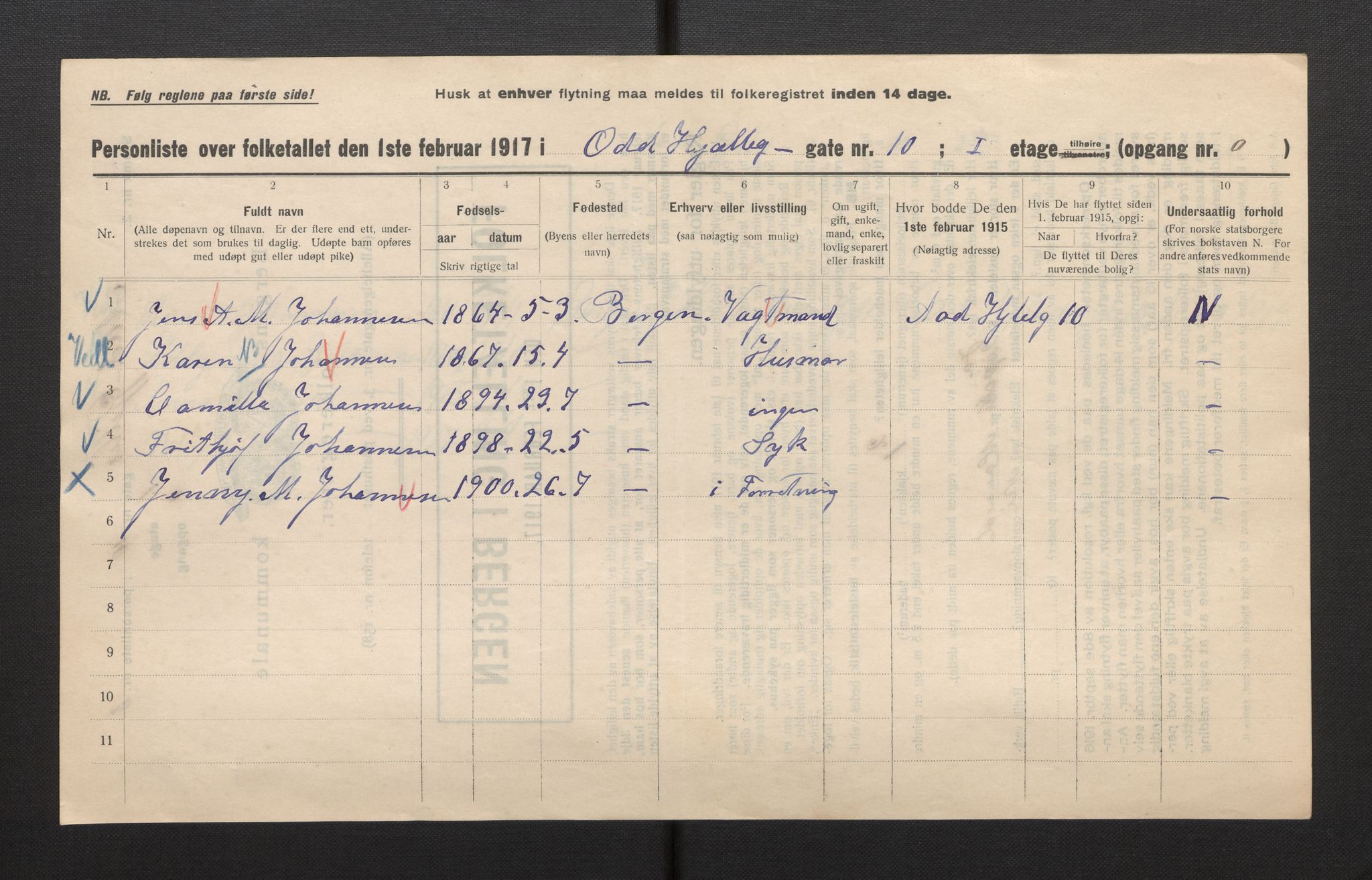 SAB, Kommunal folketelling 1917 for Bergen kjøpstad, 1917, s. 21