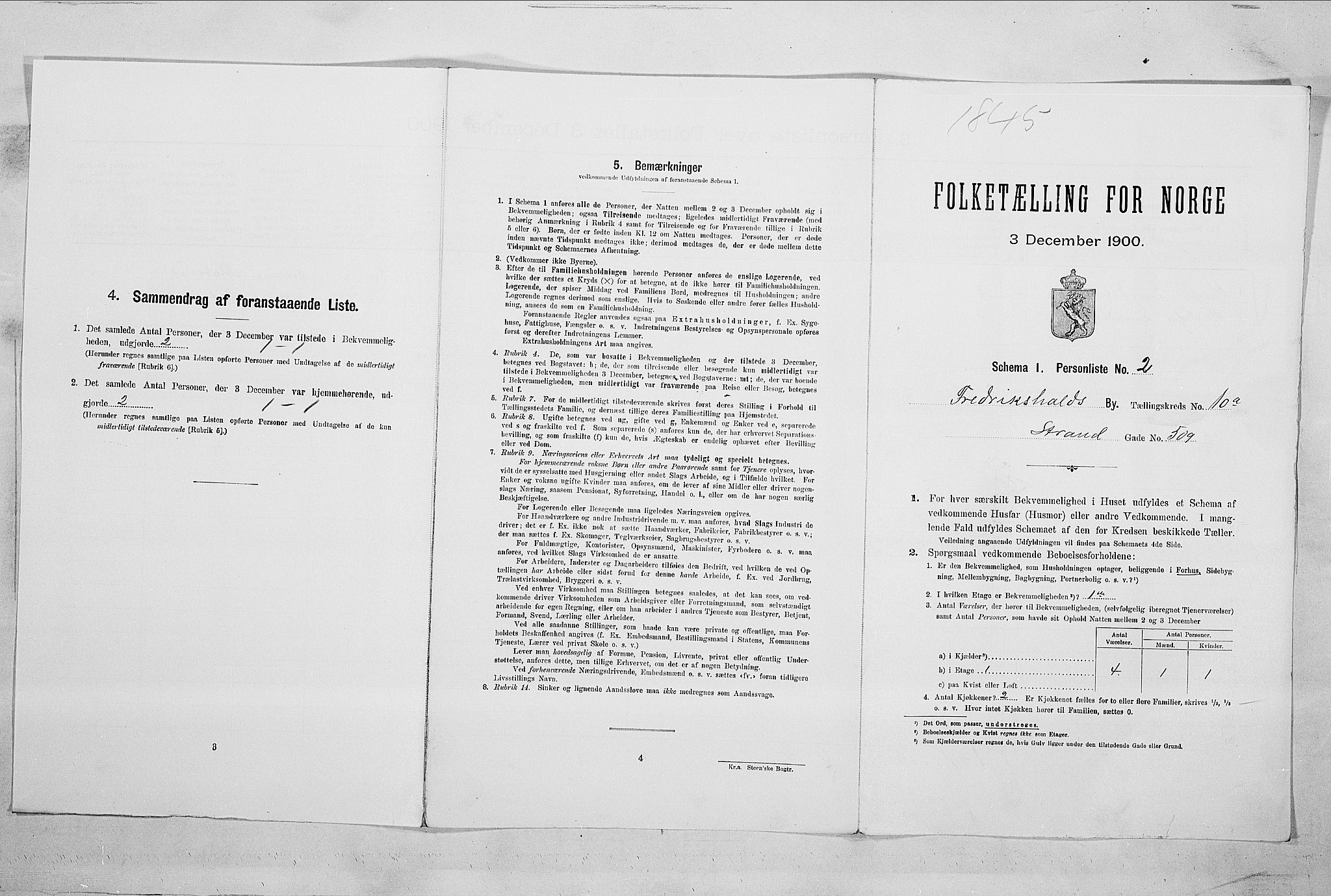 SAO, Folketelling 1900 for 0101 Fredrikshald kjøpstad, 1900