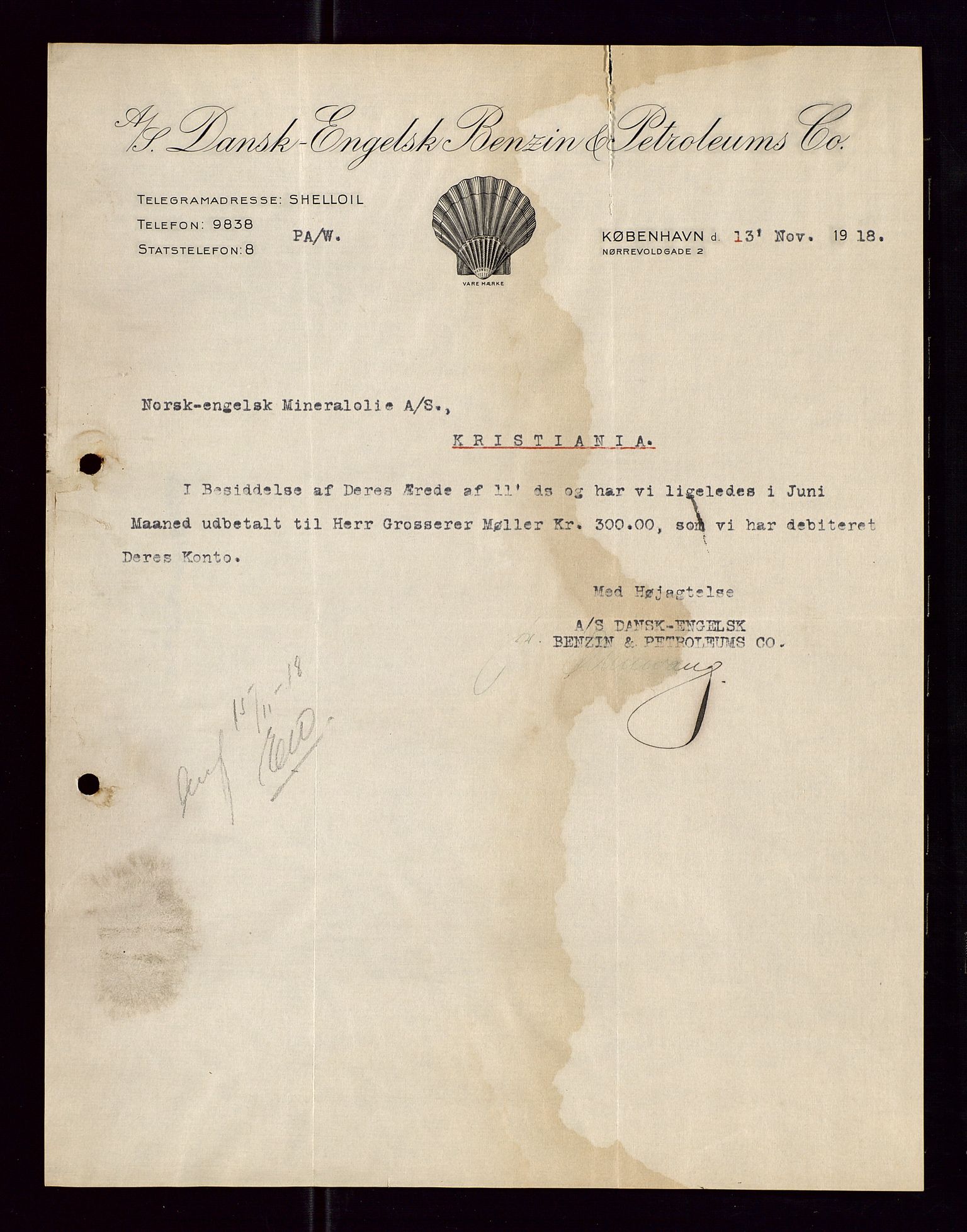 Pa 1521 - A/S Norske Shell, AV/SAST-A-101915/E/Ea/Eaa/L0005: Sjefskorrespondanse, 1918, s. 104