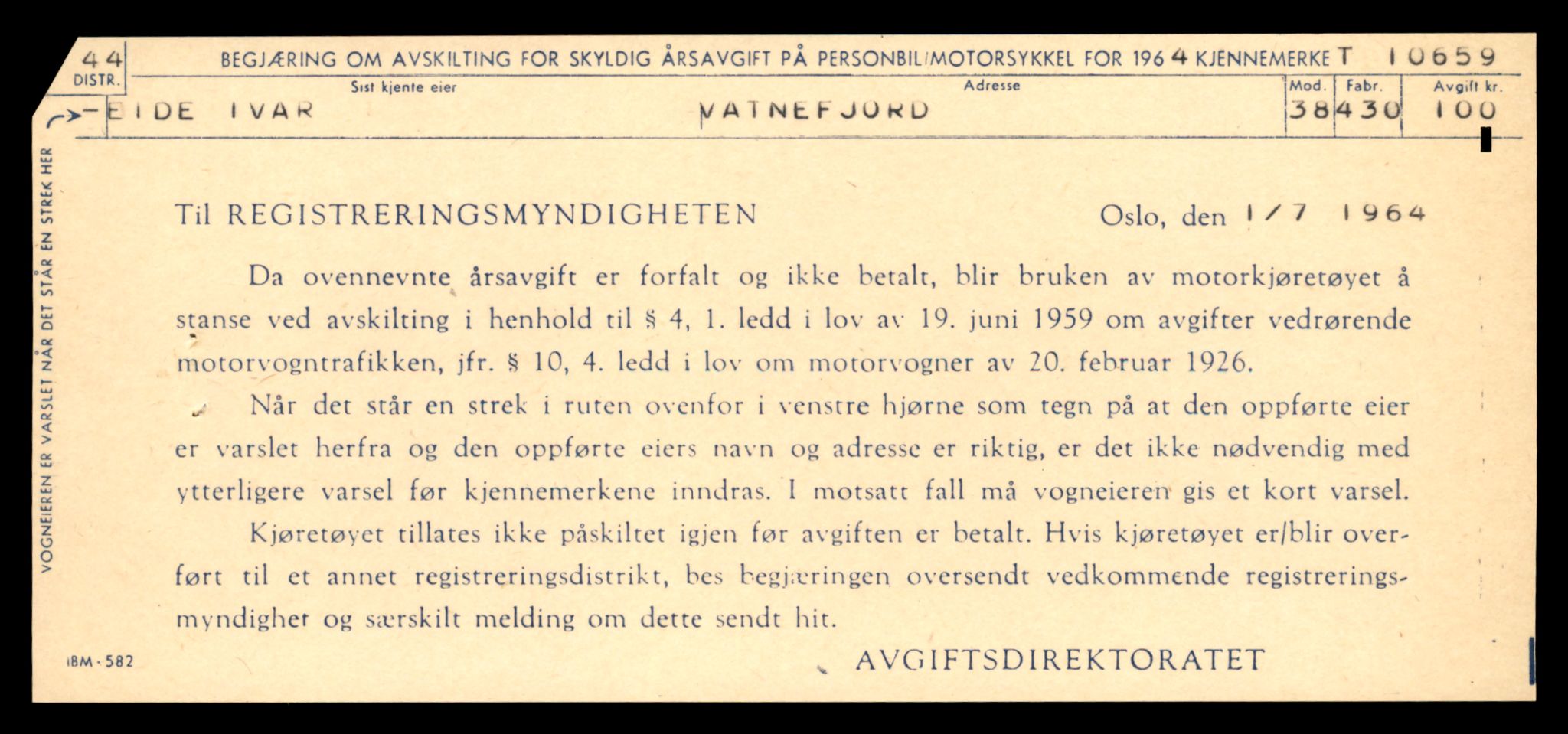 Møre og Romsdal vegkontor - Ålesund trafikkstasjon, AV/SAT-A-4099/F/Fe/L0022: Registreringskort for kjøretøy T 10584 - T 10694, 1927-1998, s. 2129