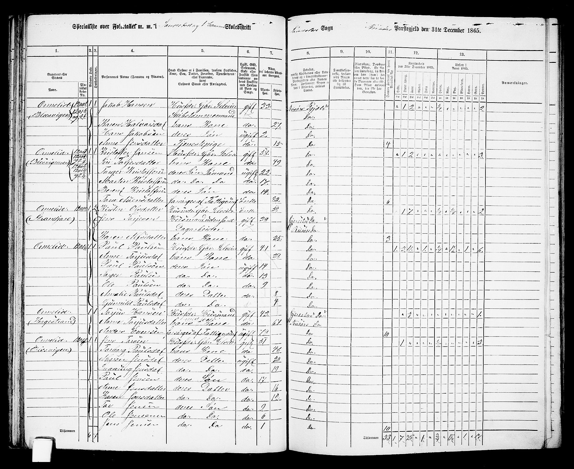 RA, Folketelling 1865 for 0913L Risør prestegjeld, Søndeled sokn, 1865, s. 64