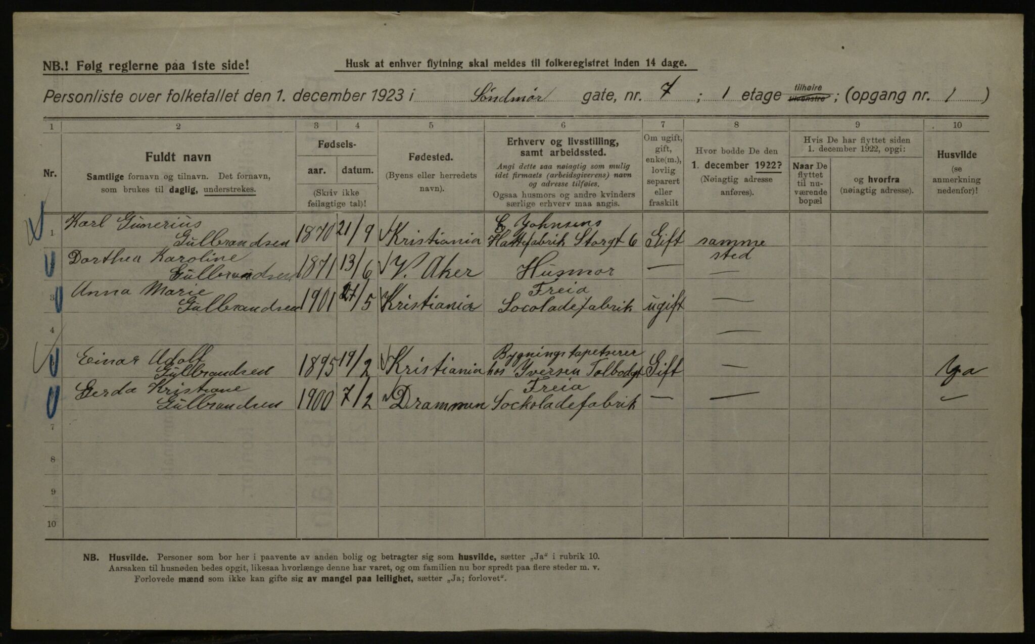 OBA, Kommunal folketelling 1.12.1923 for Kristiania, 1923, s. 116139