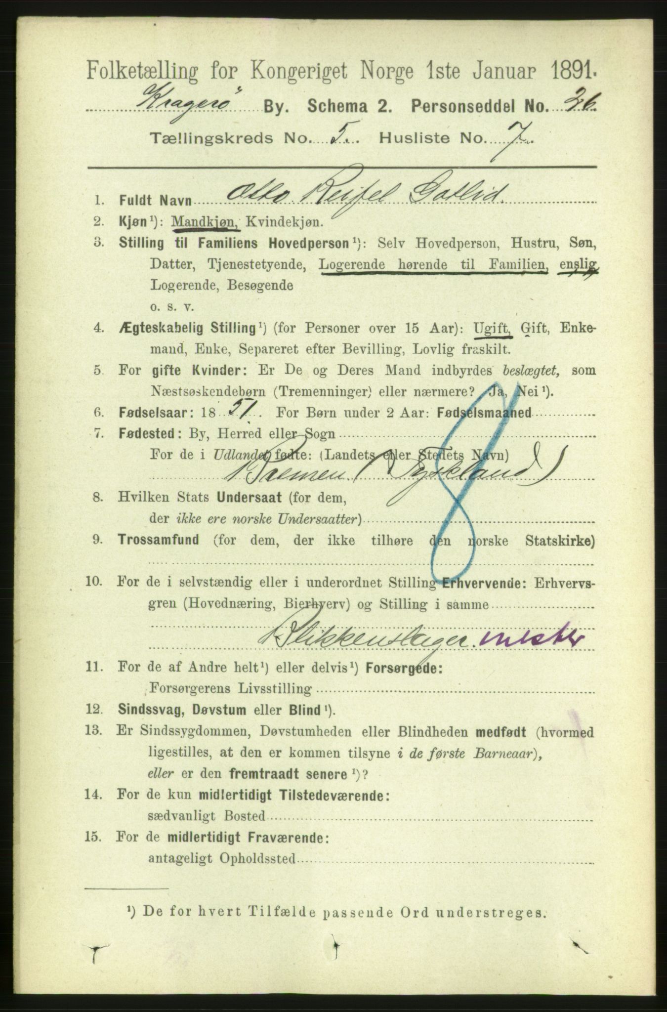 RA, Folketelling 1891 for 0801 Kragerø kjøpstad, 1891, s. 3086