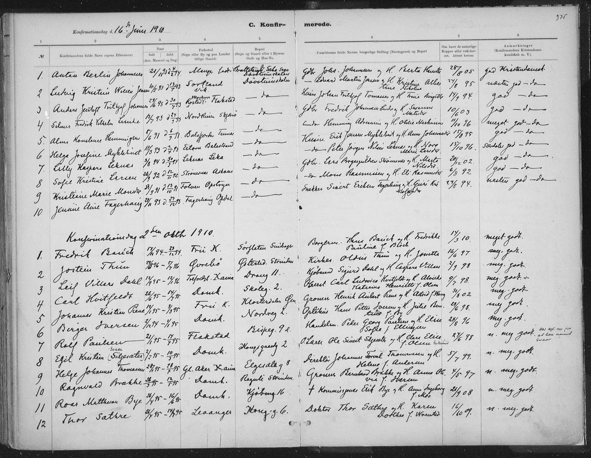 Ministerialprotokoller, klokkerbøker og fødselsregistre - Sør-Trøndelag, SAT/A-1456/601/L0062: Ministerialbok nr. 601A30, 1891-1911, s. 375