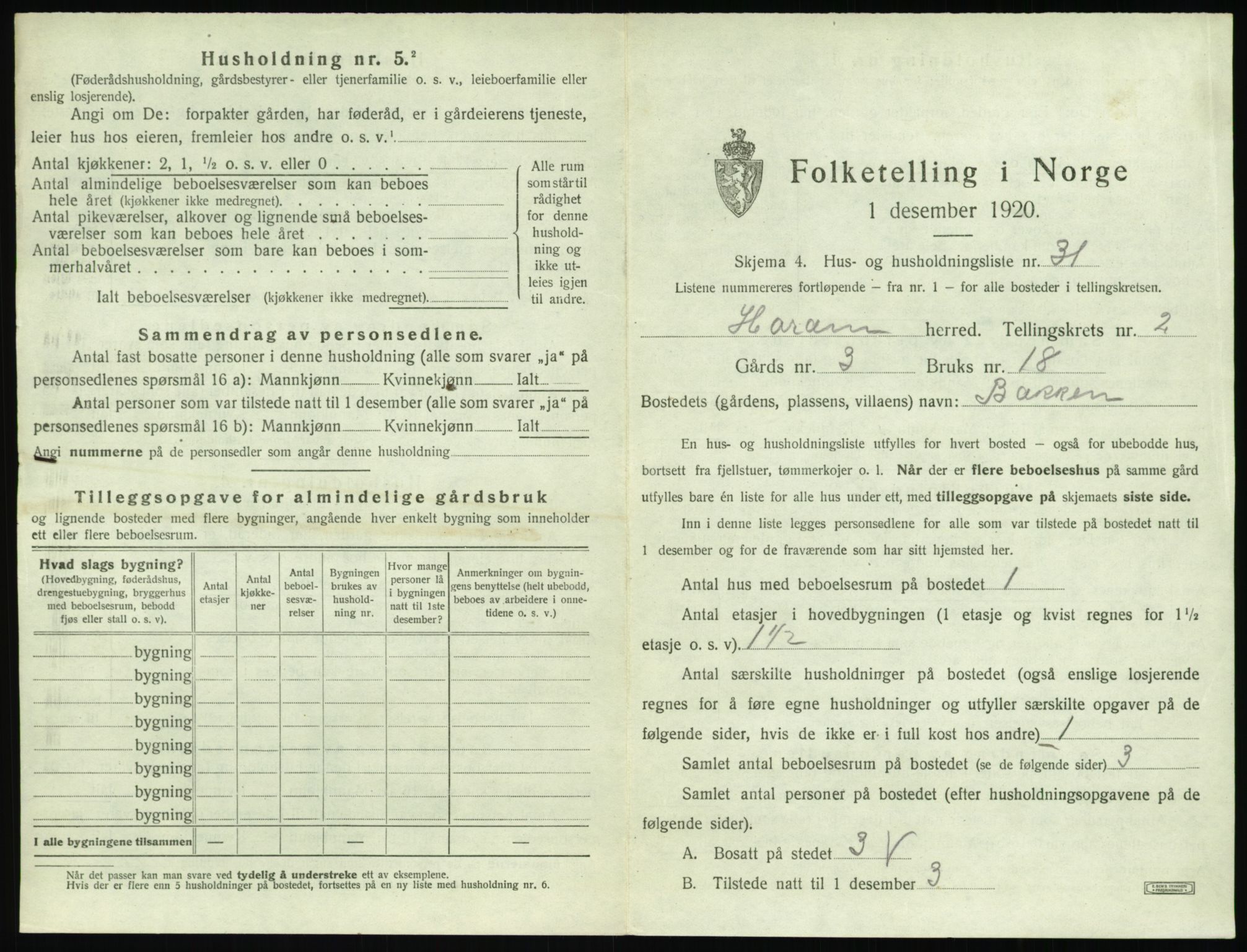 SAT, Folketelling 1920 for 1534 Haram herred, 1920, s. 169