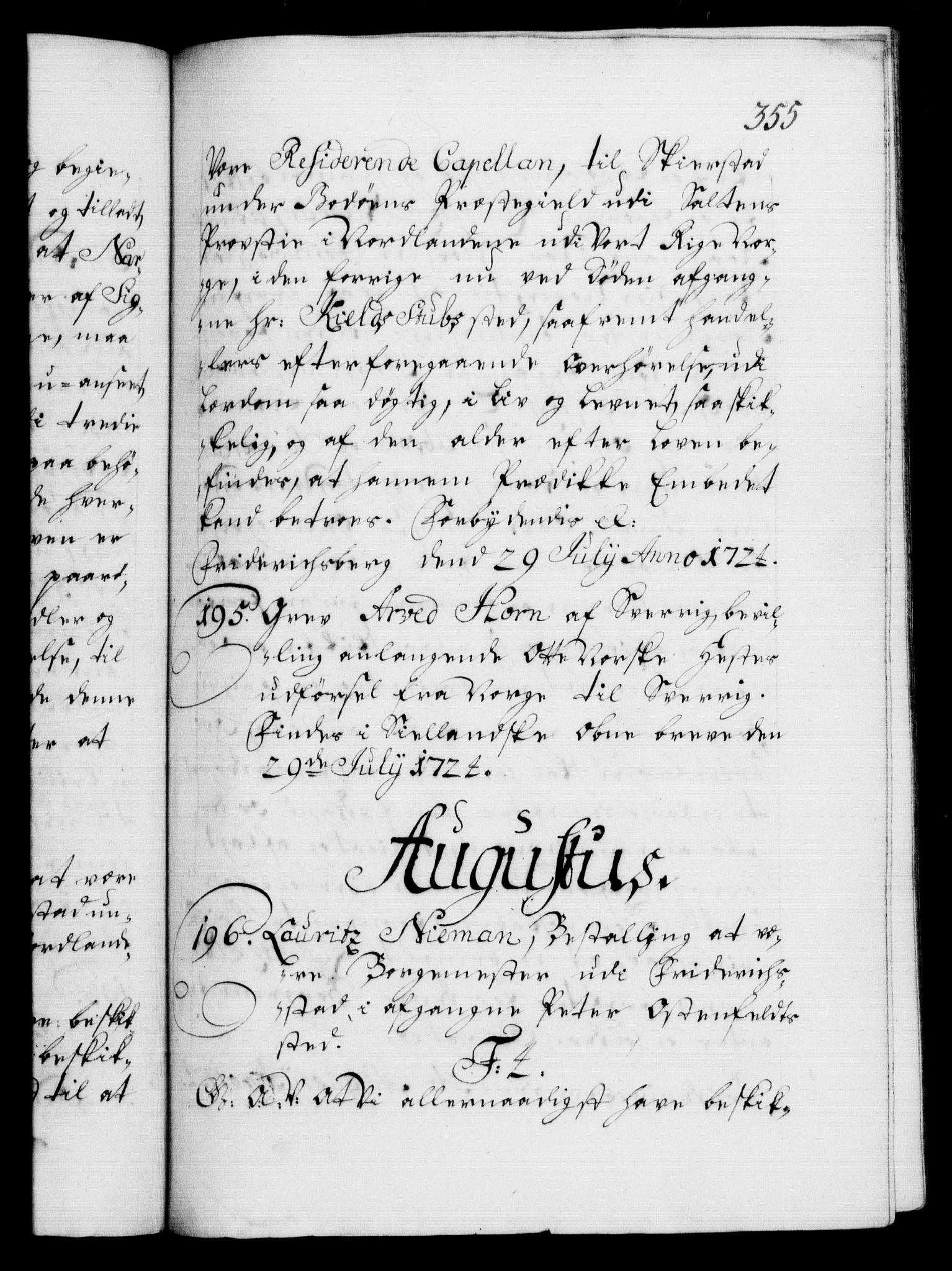 Danske Kanselli 1572-1799, RA/EA-3023/F/Fc/Fca/Fcaa/L0024: Norske registre, 1723-1725, s. 355a