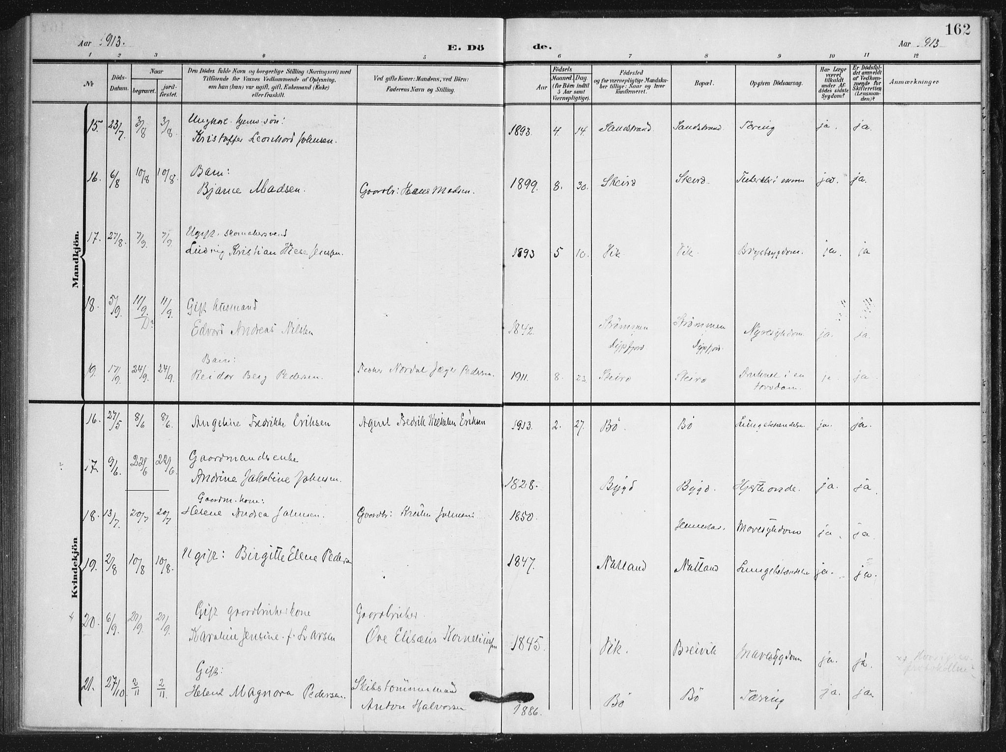Ministerialprotokoller, klokkerbøker og fødselsregistre - Nordland, AV/SAT-A-1459/895/L1373: Ministerialbok nr. 895A08, 1905-1915, s. 162
