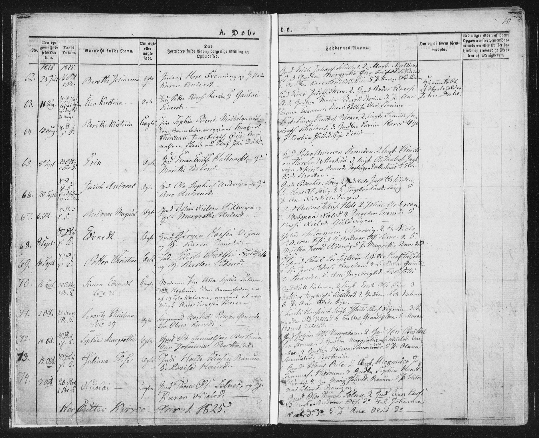 Ministerialprotokoller, klokkerbøker og fødselsregistre - Nord-Trøndelag, SAT/A-1458/764/L0551: Ministerialbok nr. 764A07a, 1824-1864, s. 10