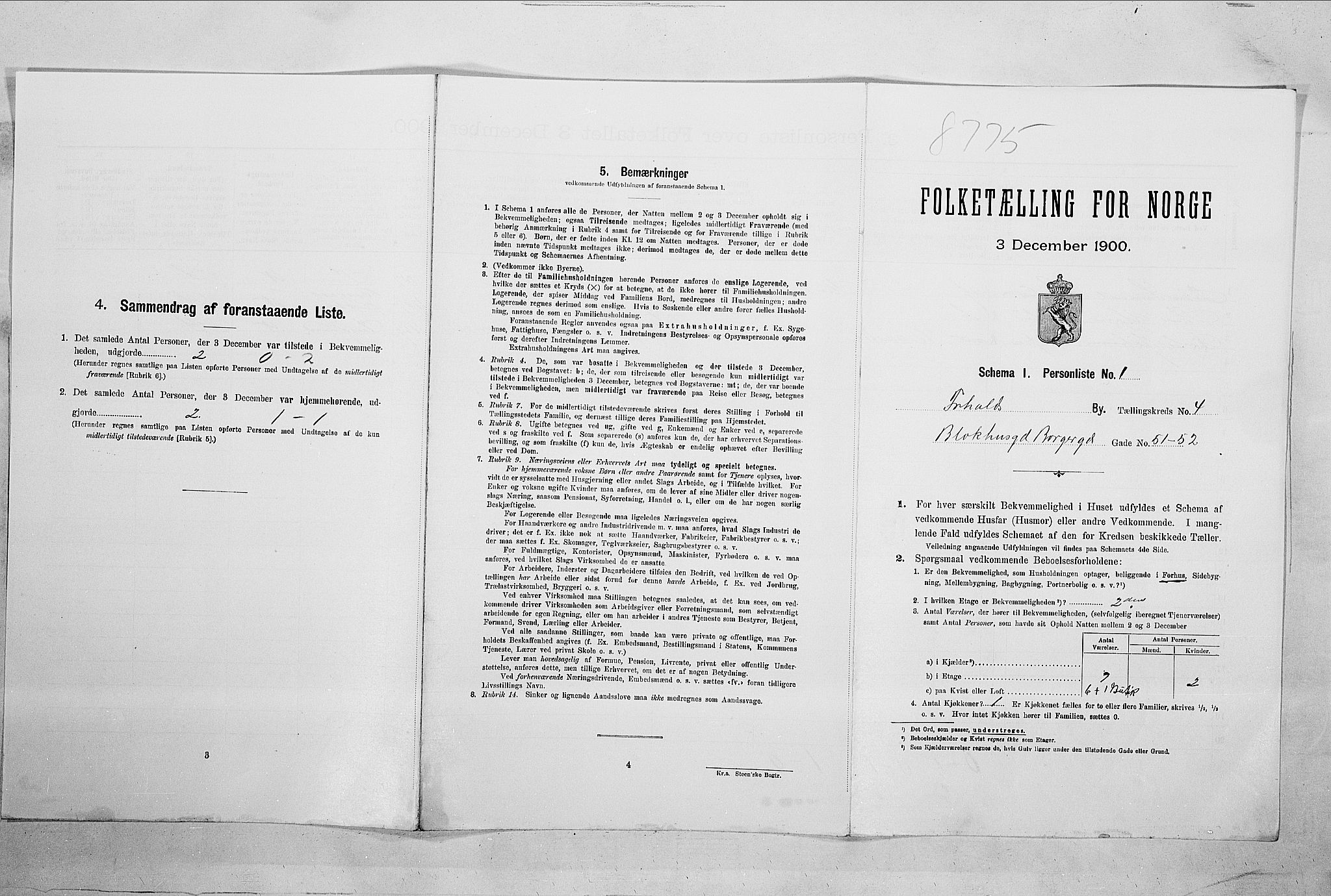 SAO, Folketelling 1900 for 0101 Fredrikshald kjøpstad, 1900