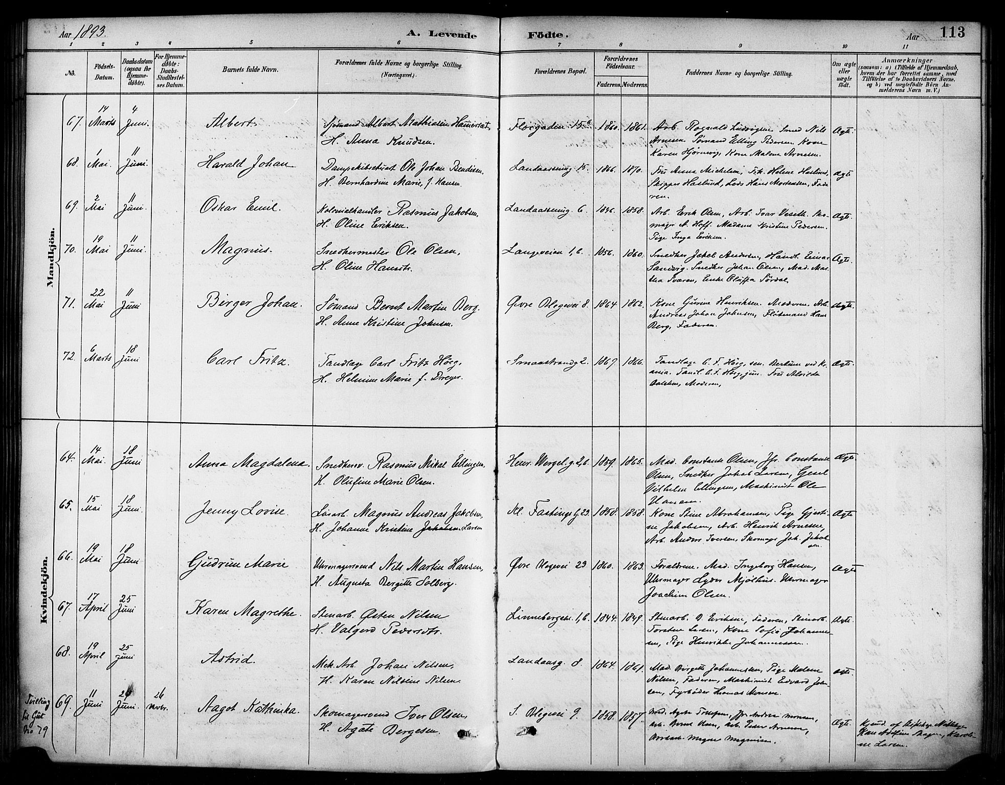 Korskirken sokneprestembete, SAB/A-76101/H/Haa/L0022: Ministerialbok nr. B 8, 1889-1899, s. 113