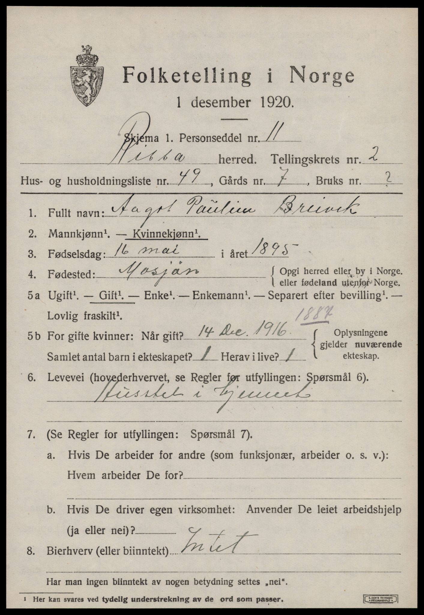 SAT, Folketelling 1920 for 1624 Rissa herred, 1920, s. 2273