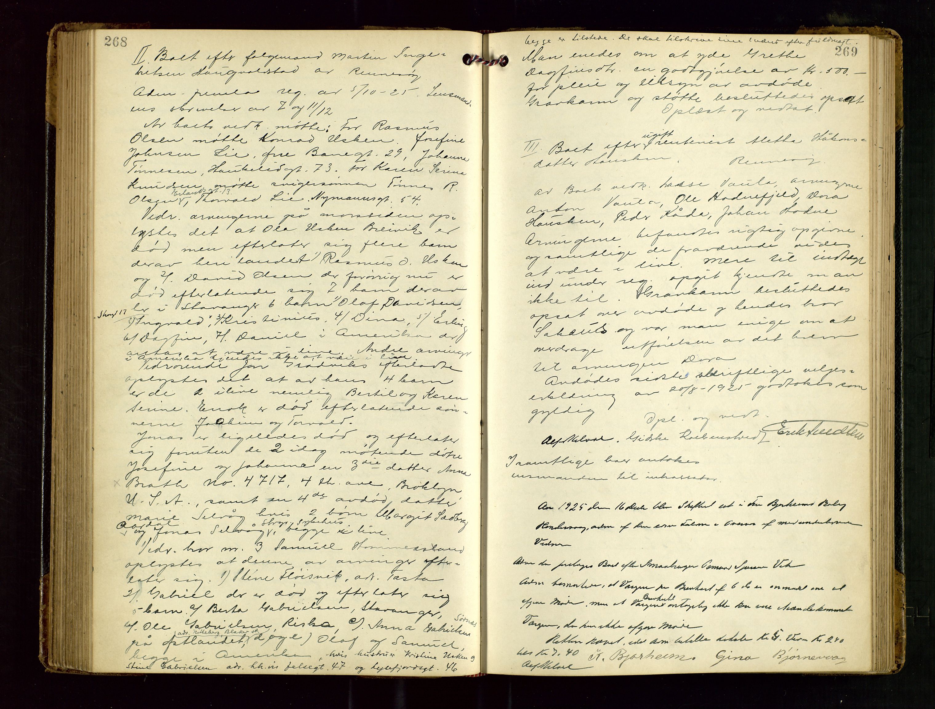 Ryfylke tingrett, AV/SAST-A-100055/001/IV/IVF/L0018: Skifteforhandlingsprotokoll, 1923-1928, s. 268-269